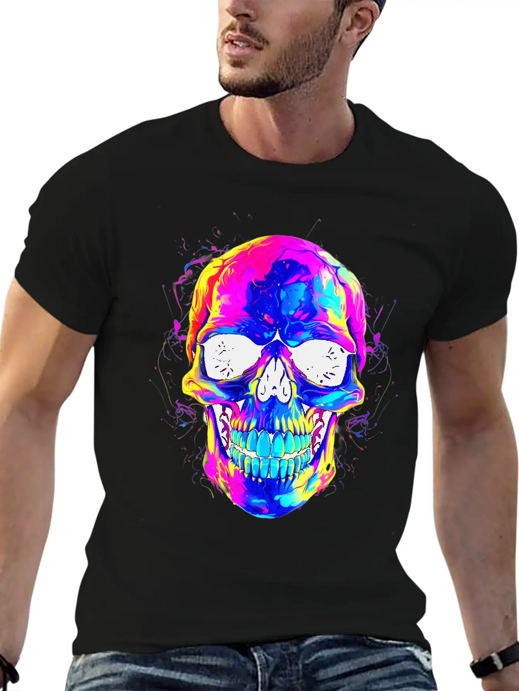 Colorful Skull: Dark And Alternative Colorful Skul Stylish Everyday T-Shirt – Unisex Basic Cotton Tee