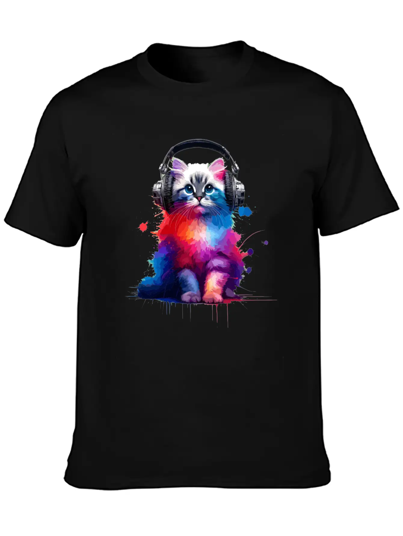 Colorful Splash Art Headphones Burmilla Burmillas Stylish Everyday T-Shirt – Unisex Basic Cotton Tee