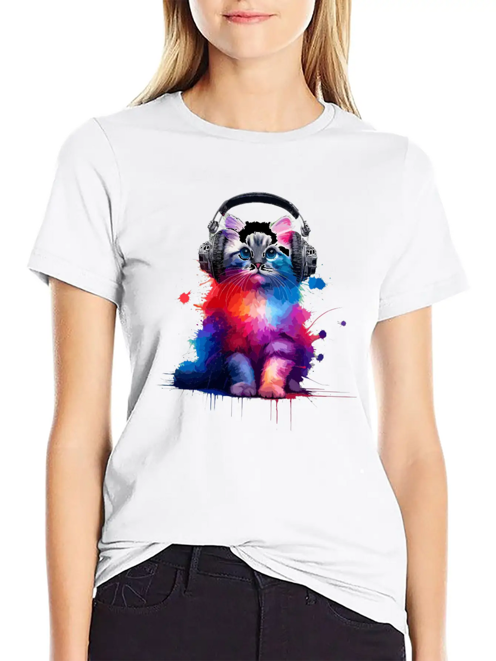 Colorful Splash Art Headphones Burmilla Burmillas Stylish Everyday T-Shirt – Unisex Basic Cotton Tee