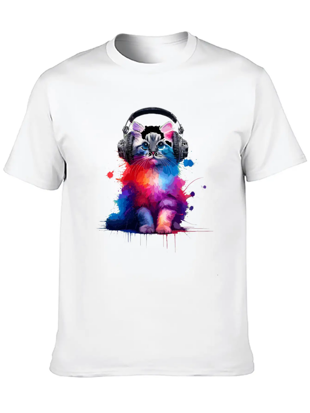 Colorful Splash Art Headphones Burmilla Burmillas Stylish Everyday T-Shirt – Unisex Basic Cotton Tee