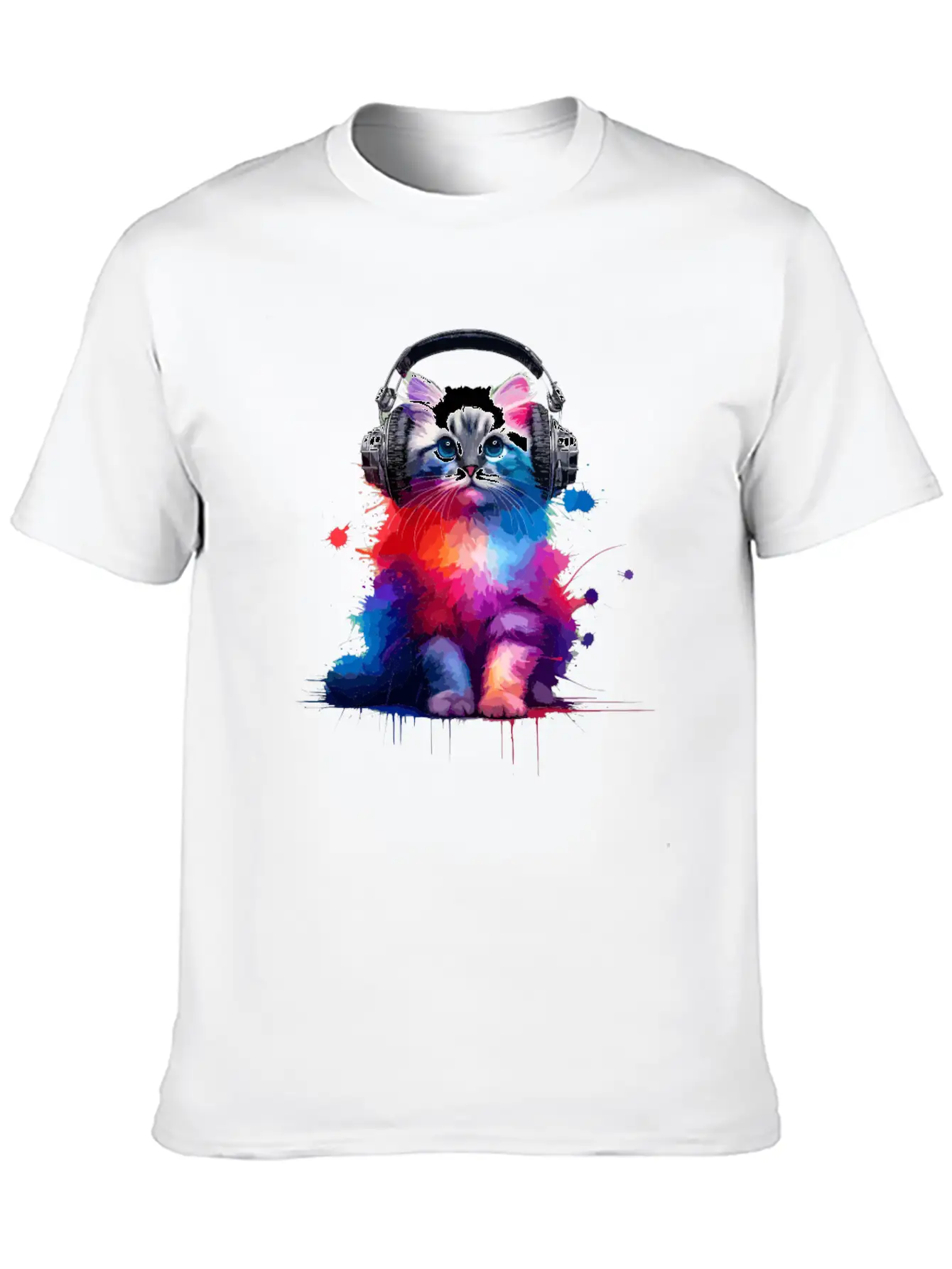 Colorful Splash Art Headphones Burmilla Burmillas Stylish Everyday T-Shirt – Unisex Basic Cotton Tee