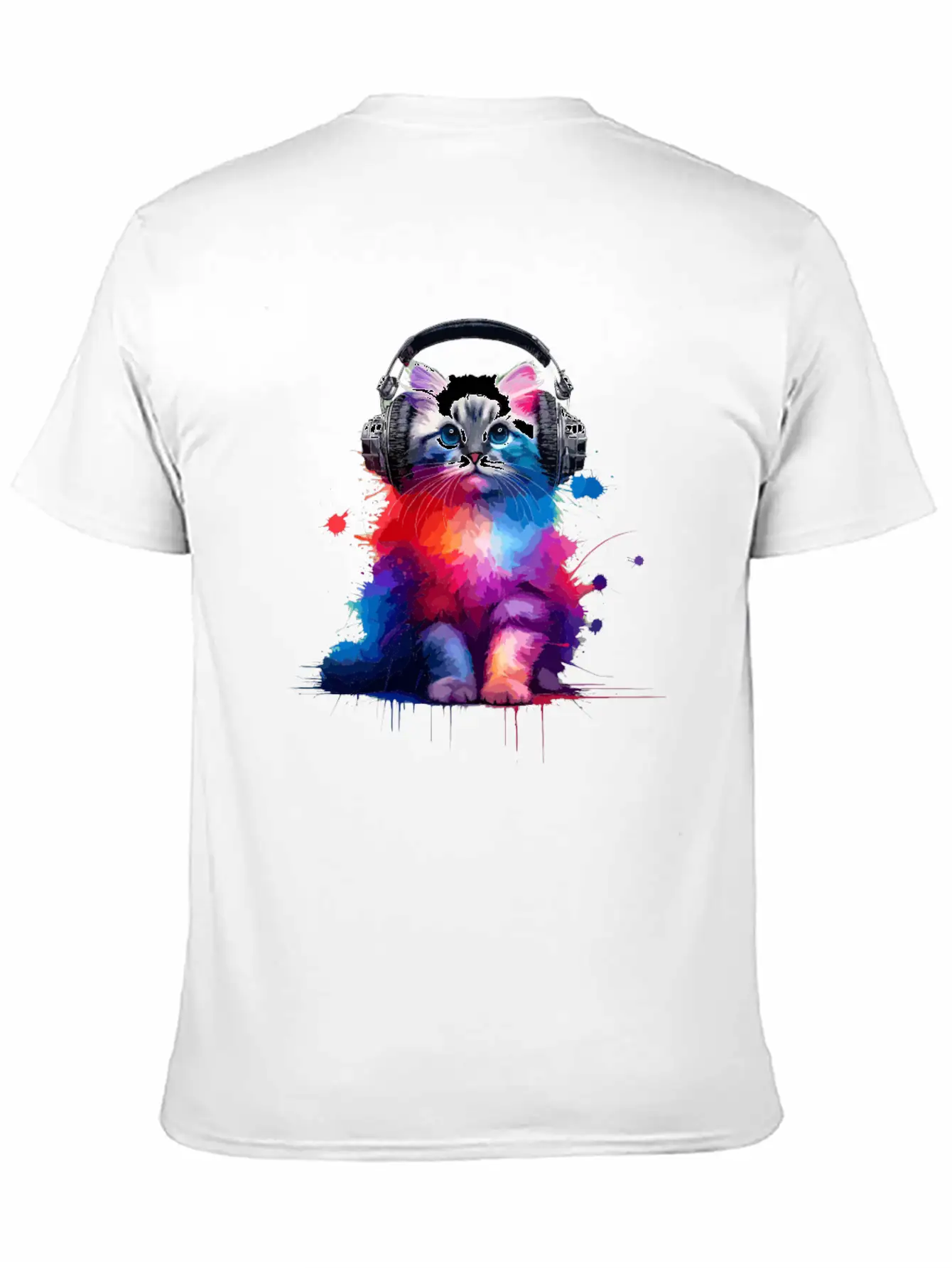 Colorful Splash Art Headphones Burmilla Burmillas Stylish Everyday T-Shirt – Unisex Basic Cotton Tee