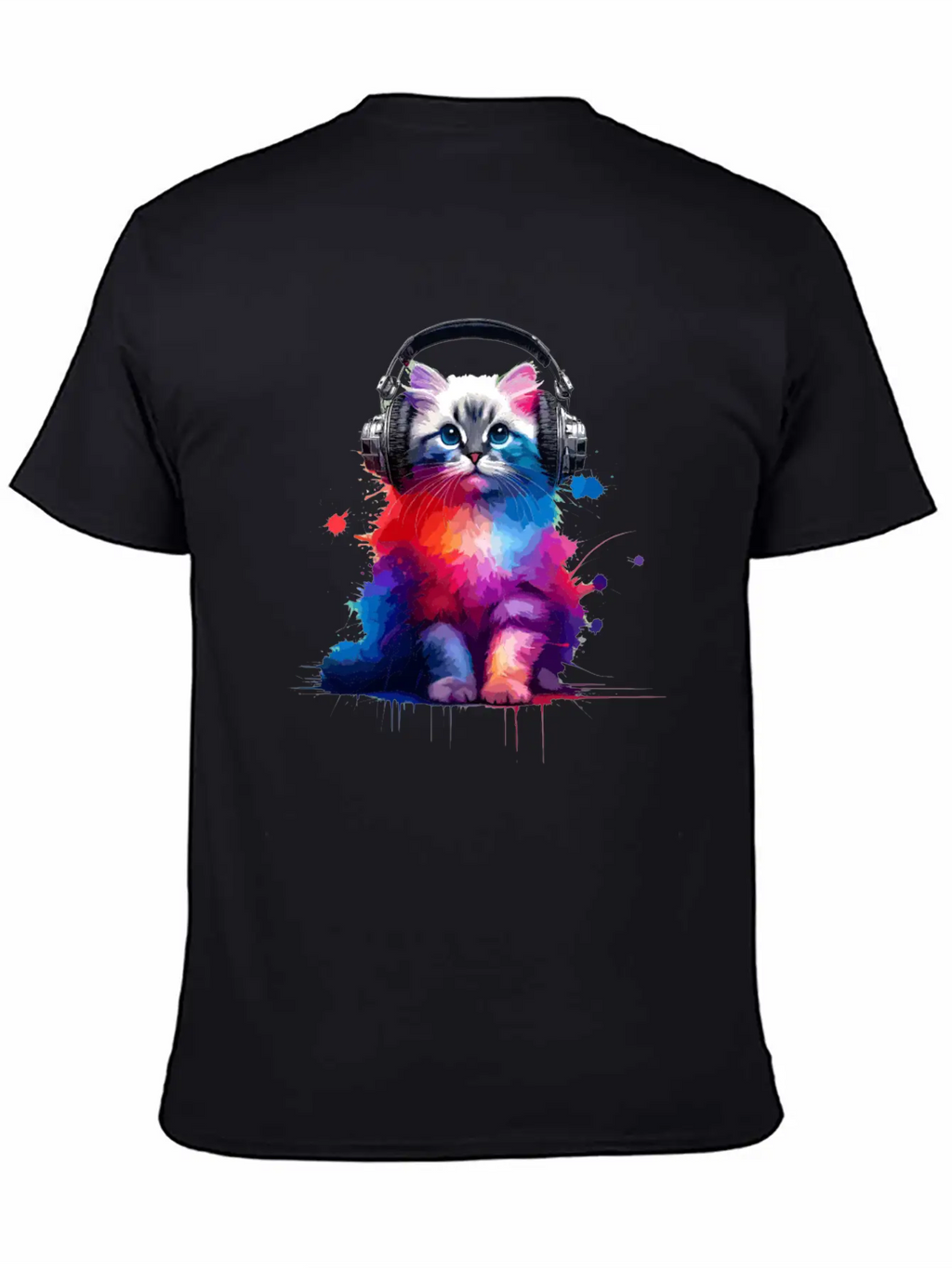 Colorful Splash Art Headphones Burmilla Burmillas Stylish Everyday T-Shirt – Unisex Basic Cotton Tee