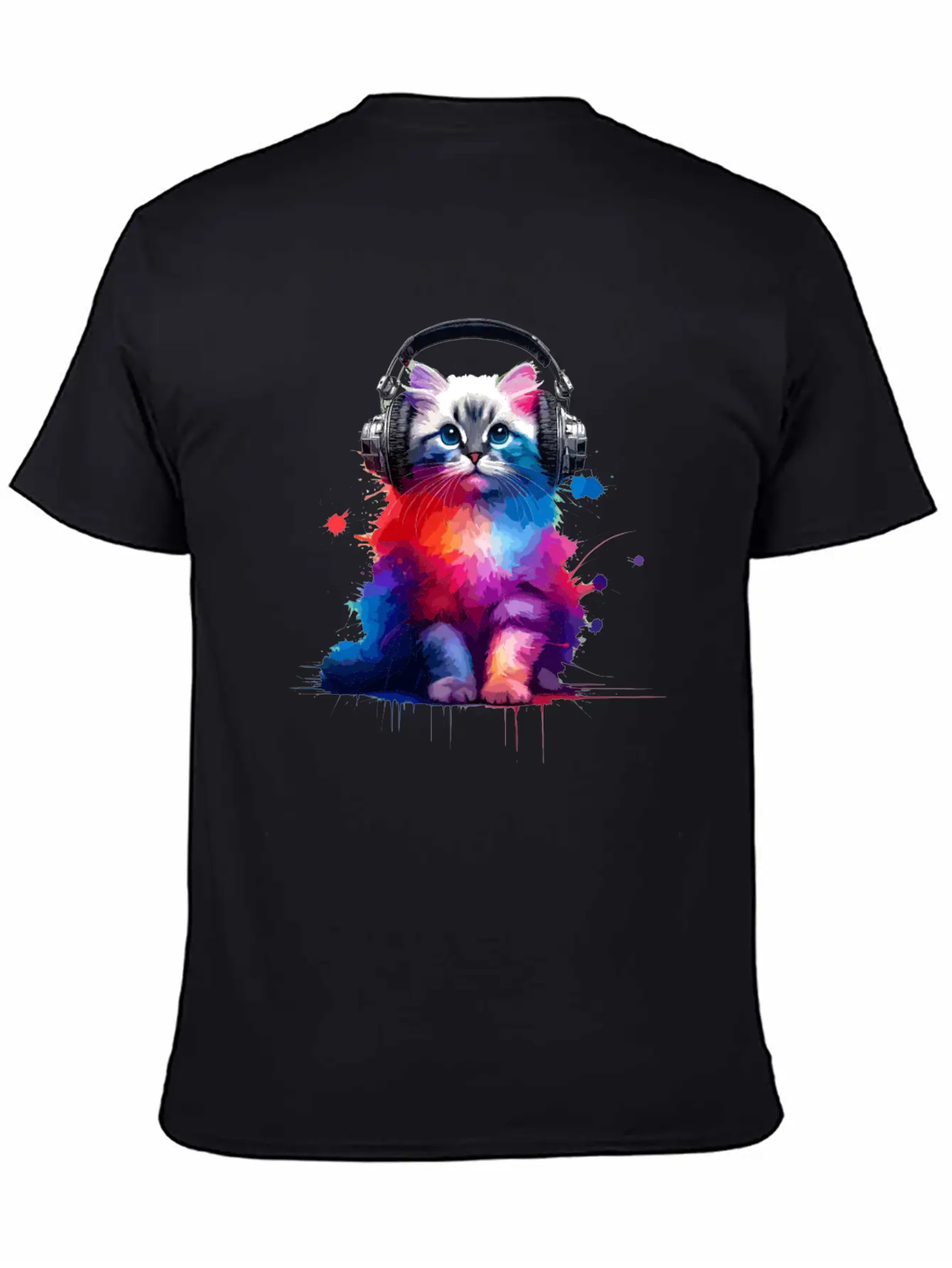 Colorful Splash Art Headphones Burmilla Burmillas Stylish Everyday T-Shirt – Unisex Basic Cotton Tee