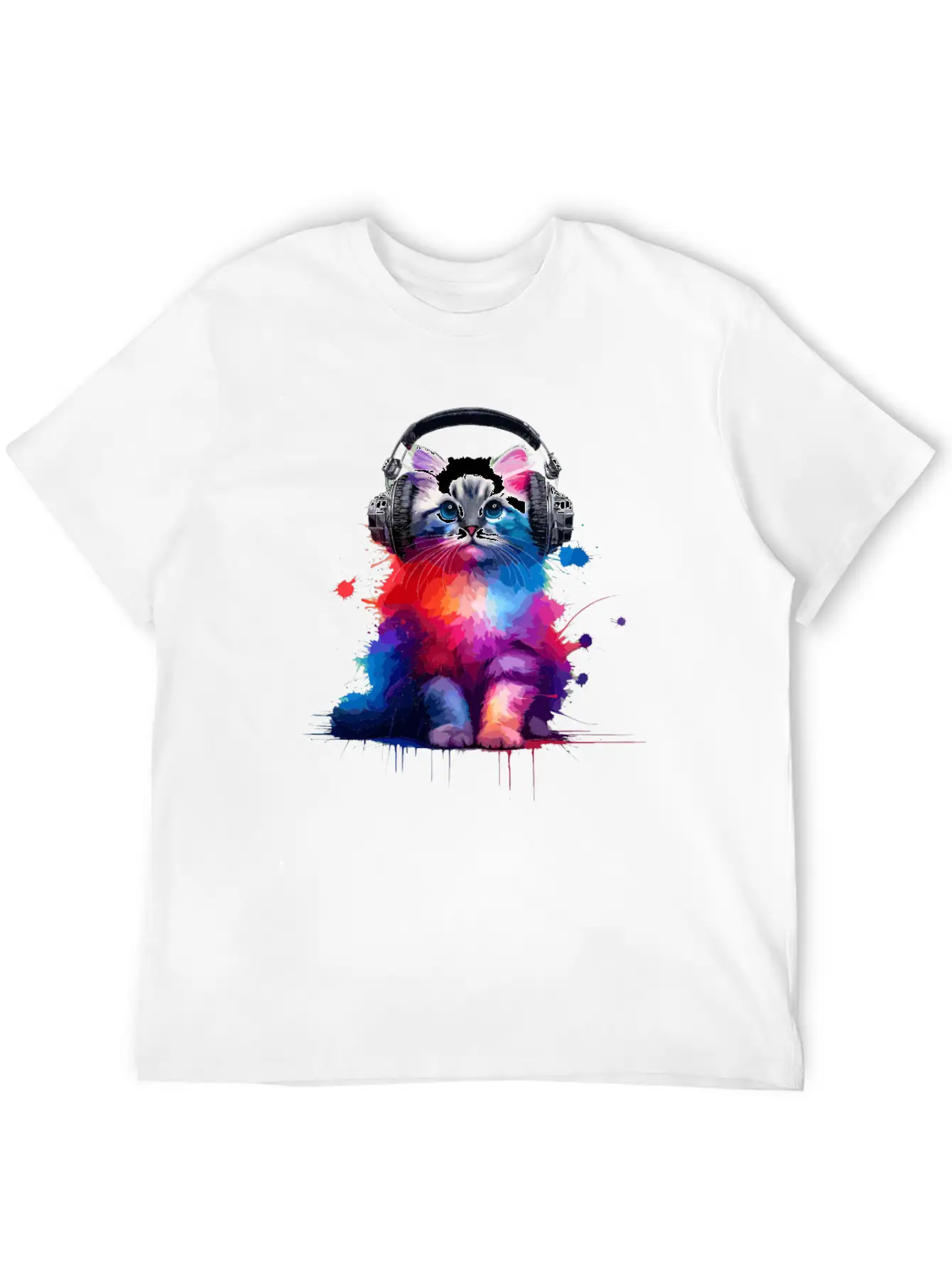 Colorful Splash Art Headphones Burmilla Burmillas Stylish Everyday T-Shirt – Unisex Basic Cotton Tee