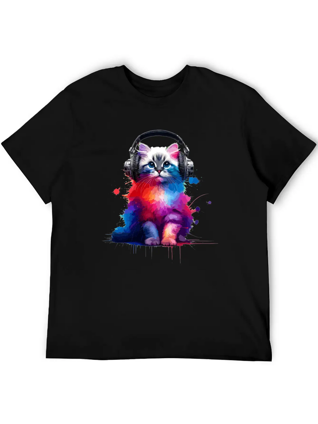 Colorful Splash Art Headphones Burmilla Burmillas Stylish Everyday T-Shirt – Unisex Basic Cotton Tee