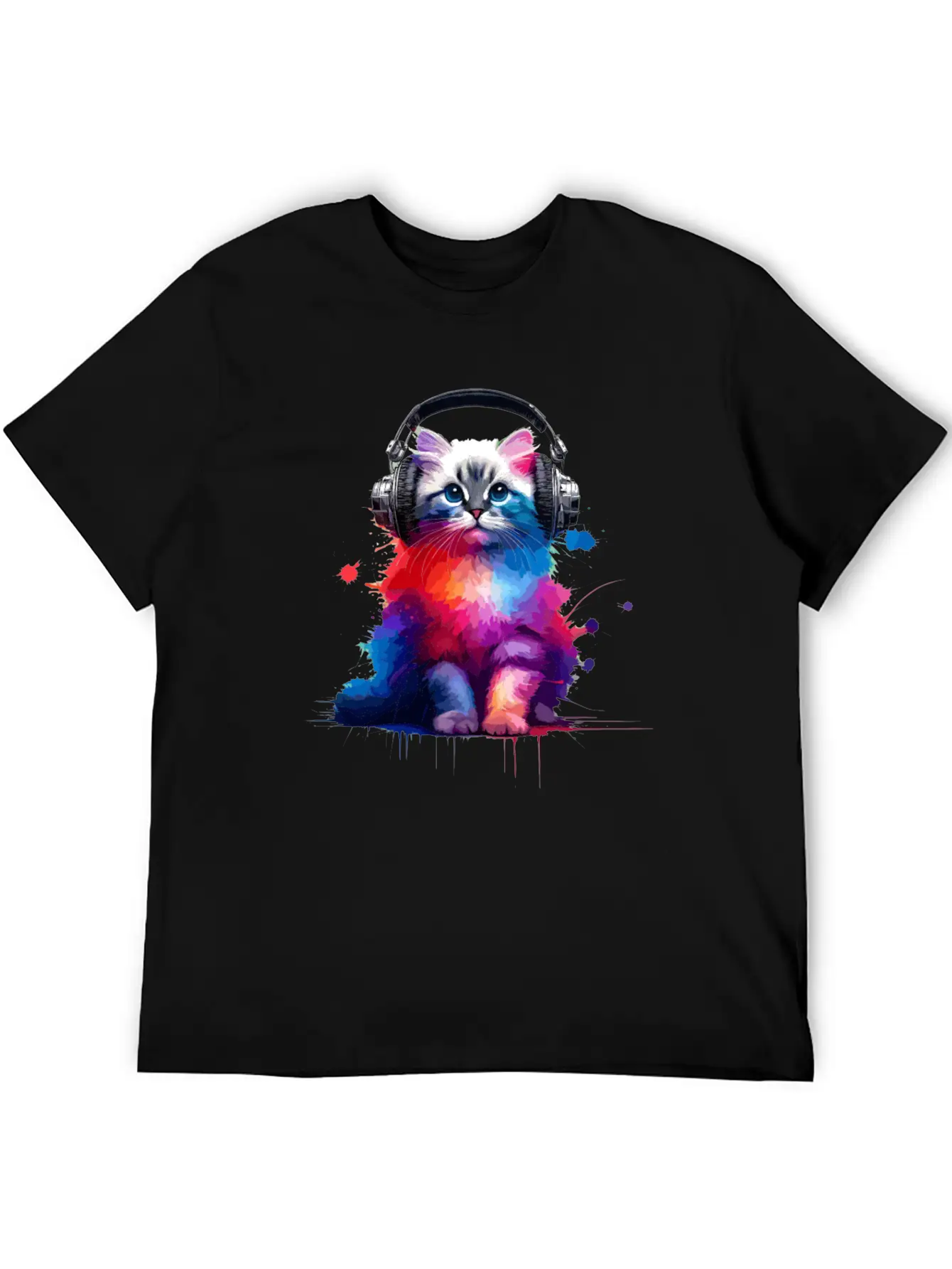 Colorful Splash Art Headphones Burmilla Burmillas Stylish Everyday T-Shirt – Unisex Basic Cotton Tee