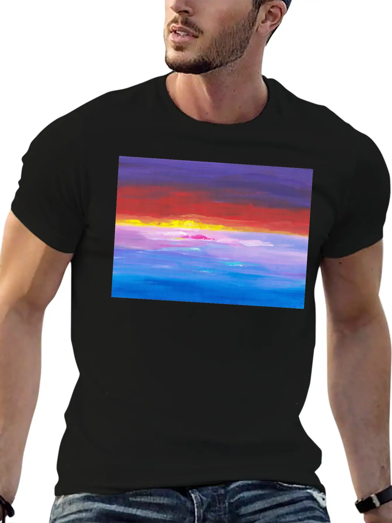 Colorful Sunset Landscape Painting Timeless Short Sleeve Tee – Comfy And Minimalist Design