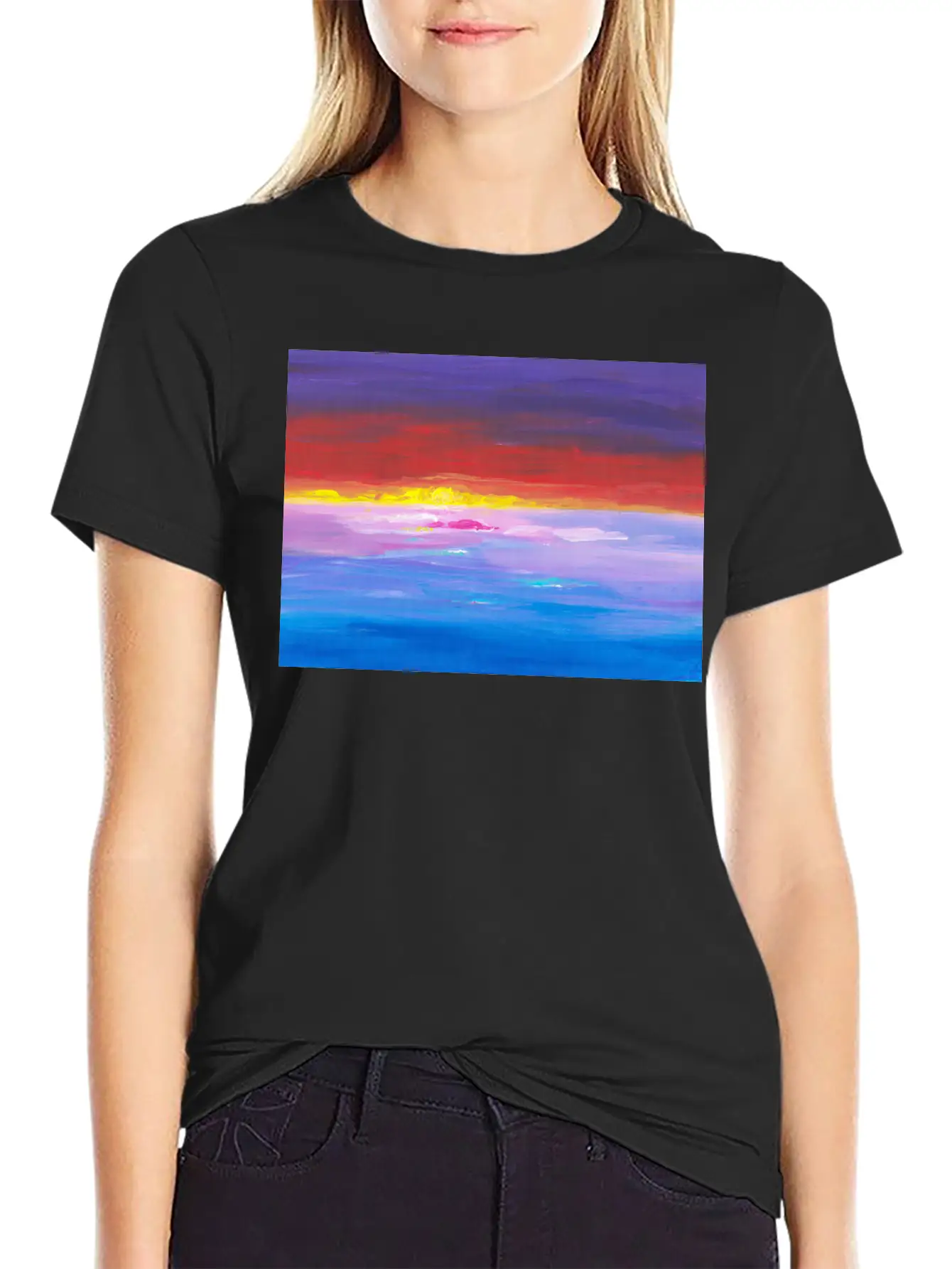 Colorful Sunset Landscape Painting Timeless Short Sleeve Tee – Comfy And Minimalist Design