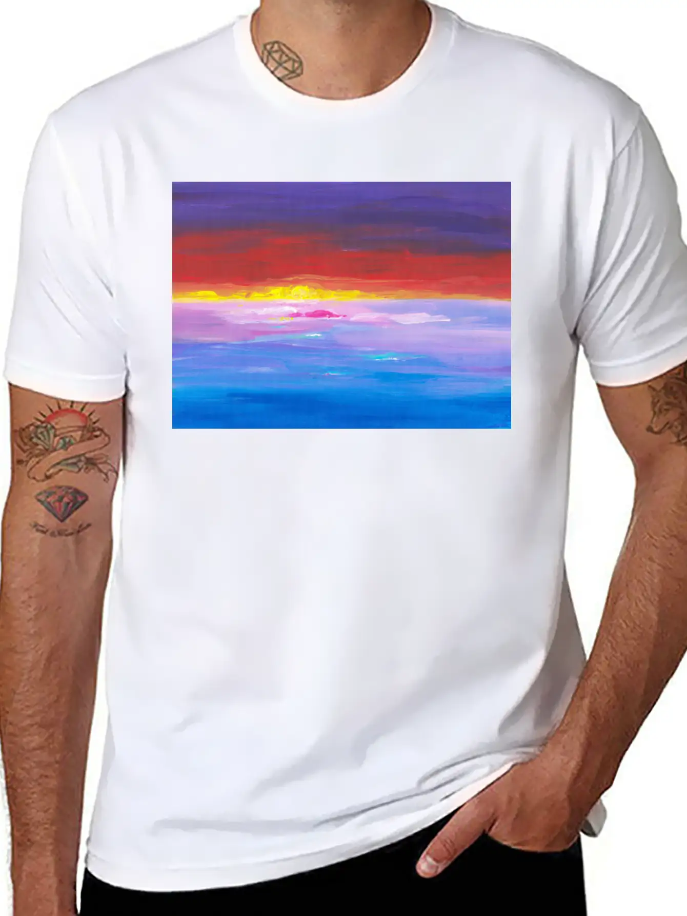 Colorful Sunset Landscape Painting Timeless Short Sleeve Tee – Comfy And Minimalist Design