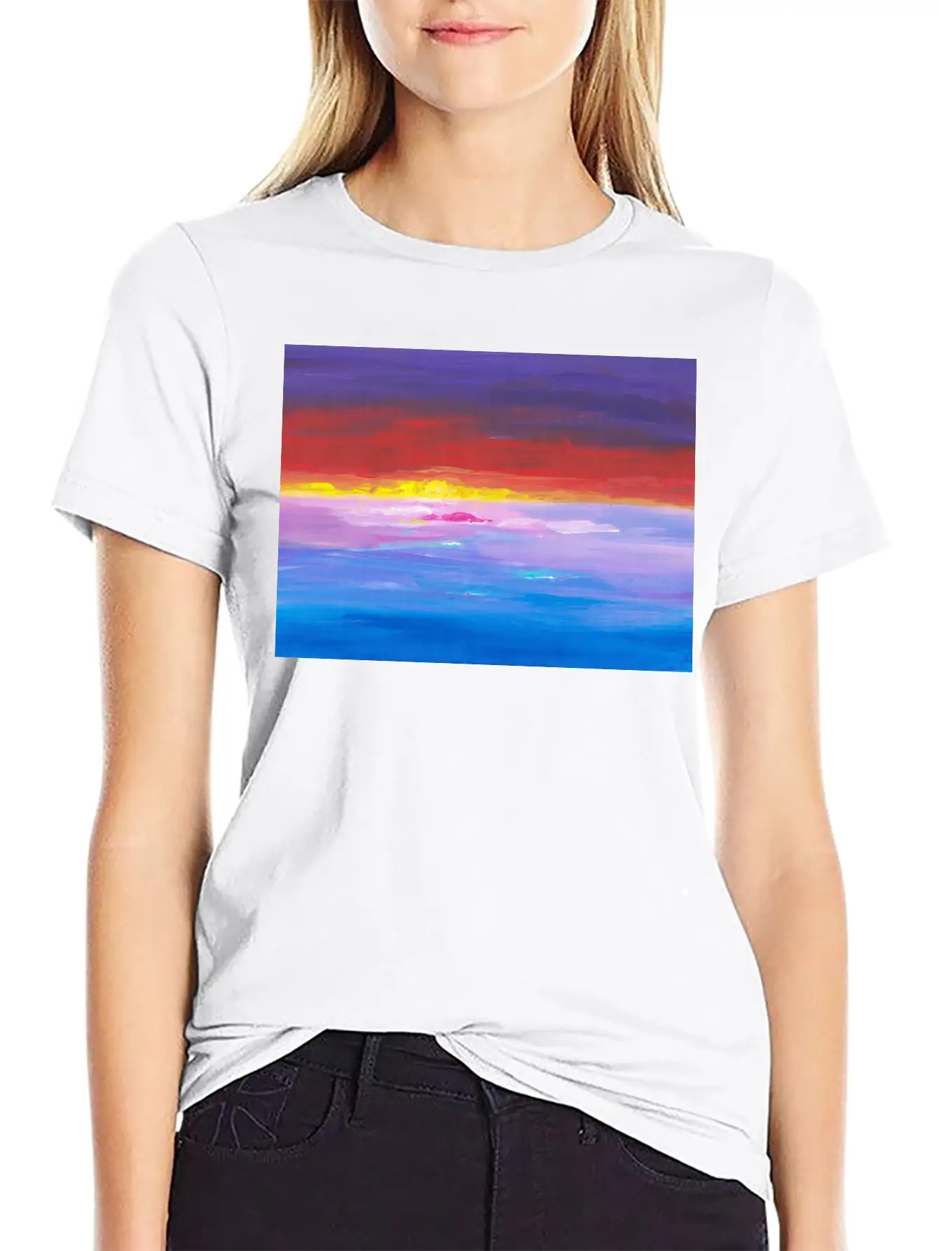 Colorful Sunset Landscape Painting Timeless Short Sleeve Tee – Comfy And Minimalist Design