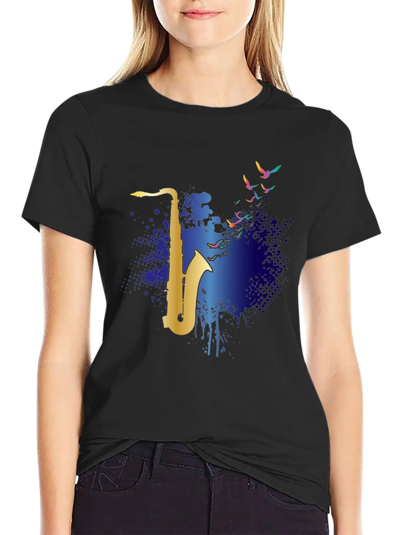 ColorfulMusical Instrument Jazz Music Saxophone Timeless Short Sleeve Tee – Comfy And Minimalist Design
