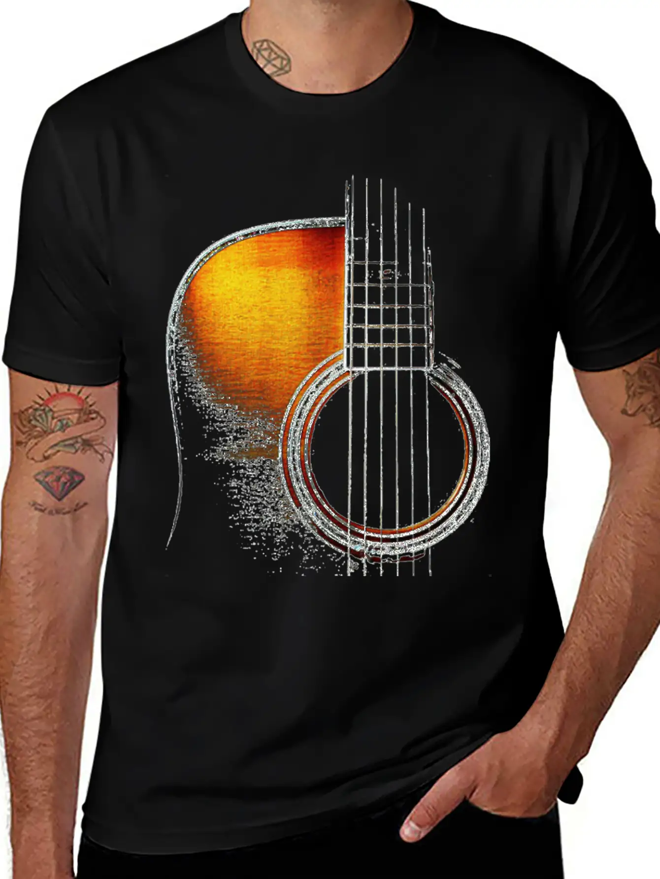 Colour Acoustic Guitar Hi Lite Stylish Everyday T-Shirt – Unisex Basic Cotton Tee