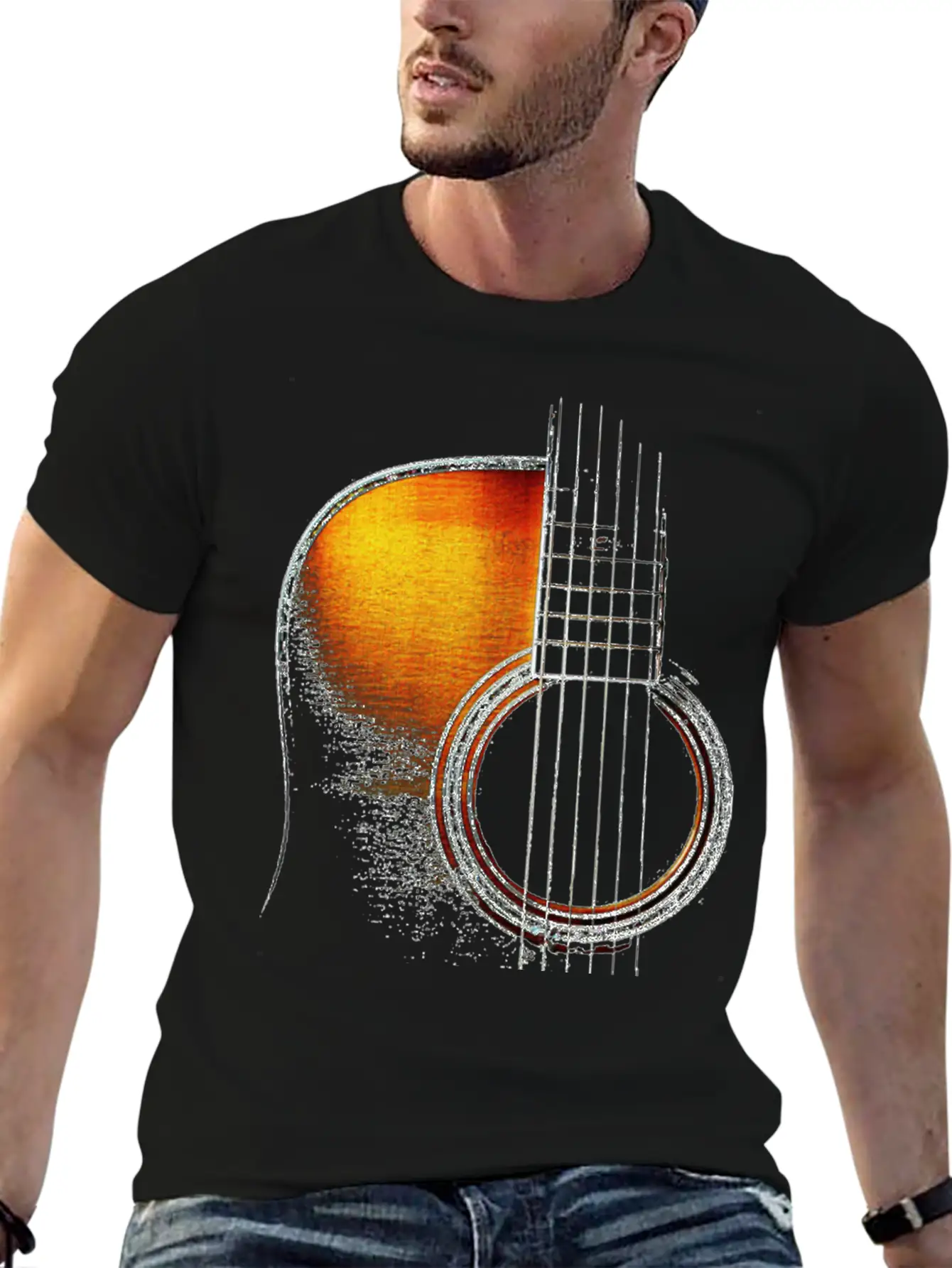 Colour Acoustic Guitar Hi Lite Stylish Everyday T-Shirt – Unisex Basic Cotton Tee