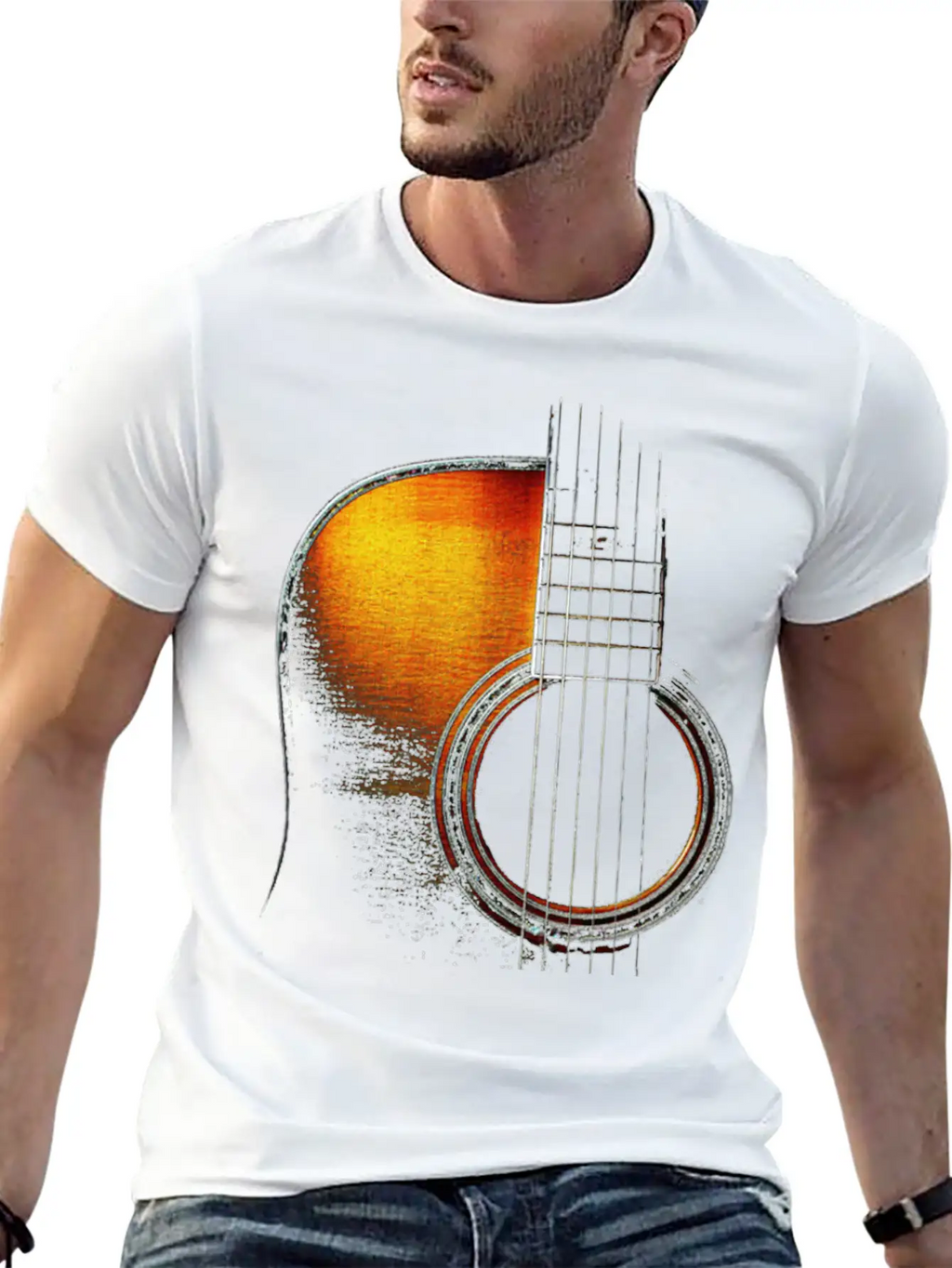 Colour Acoustic Guitar Hi Lite Stylish Everyday T-Shirt – Unisex Basic Cotton Tee