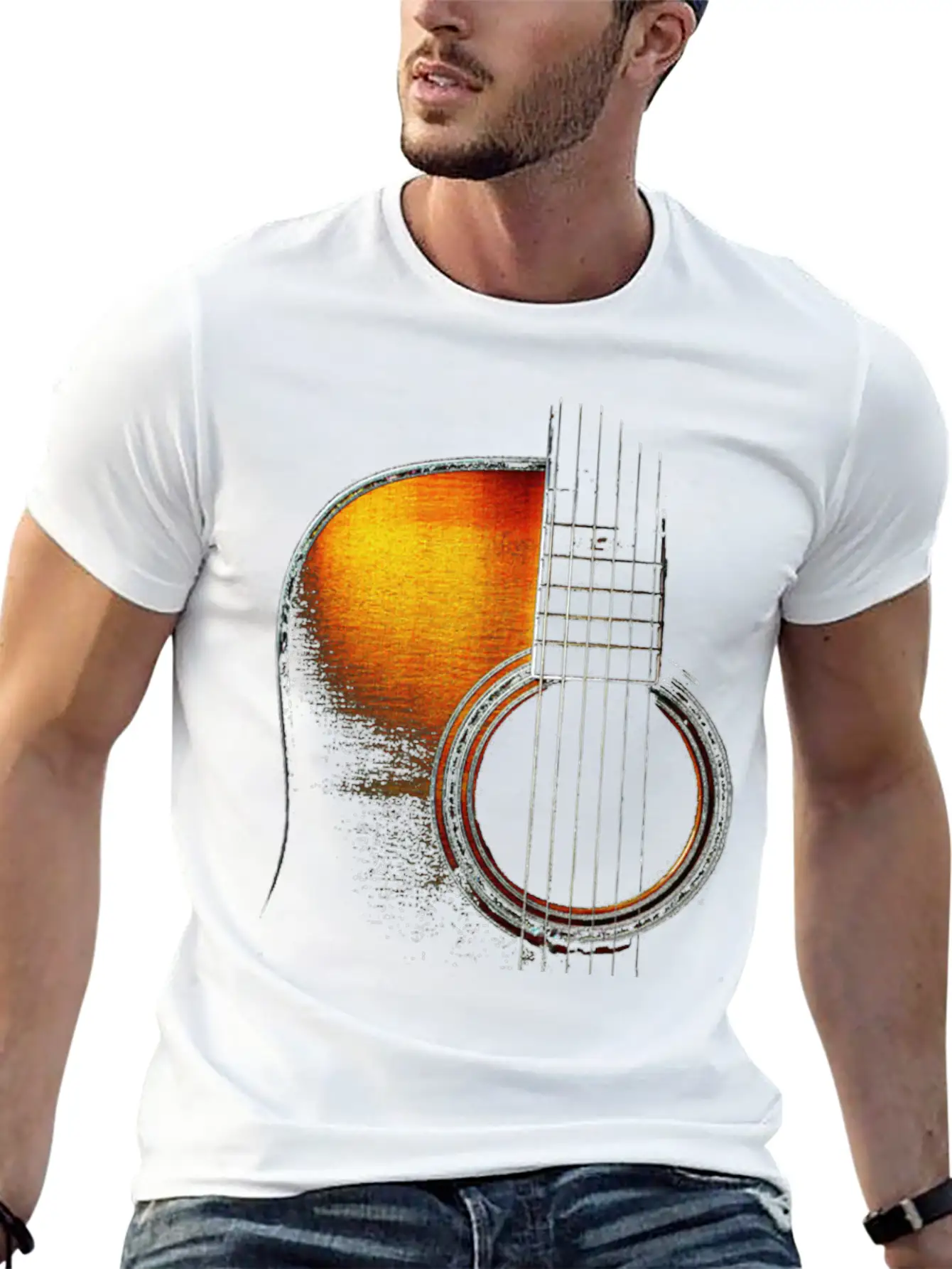 Colour Acoustic Guitar Hi Lite Stylish Everyday T-Shirt – Unisex Basic Cotton Tee