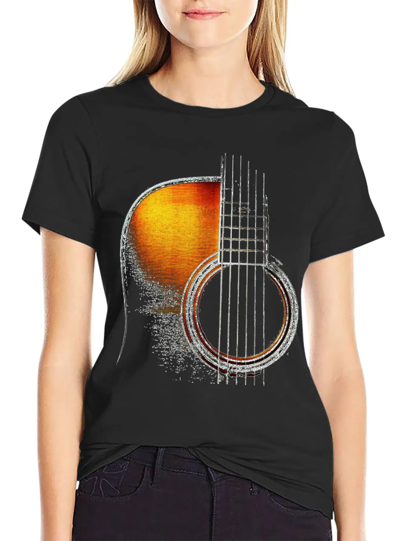 Colour Acoustic Guitar Hi Lite Stylish Everyday T-Shirt – Unisex Basic Cotton Tee