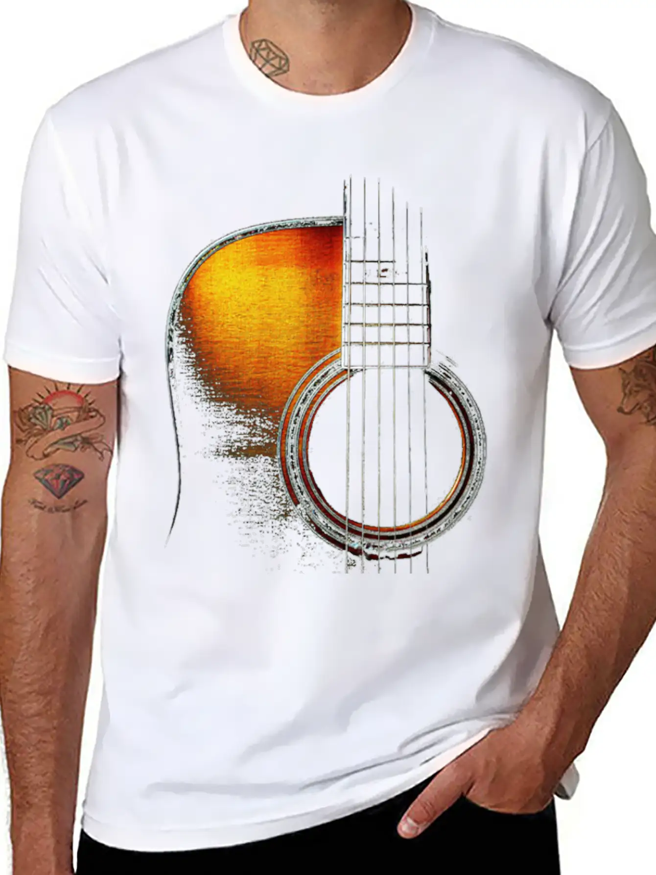 Colour Acoustic Guitar Hi Lite Stylish Everyday T-Shirt – Unisex Basic Cotton Tee