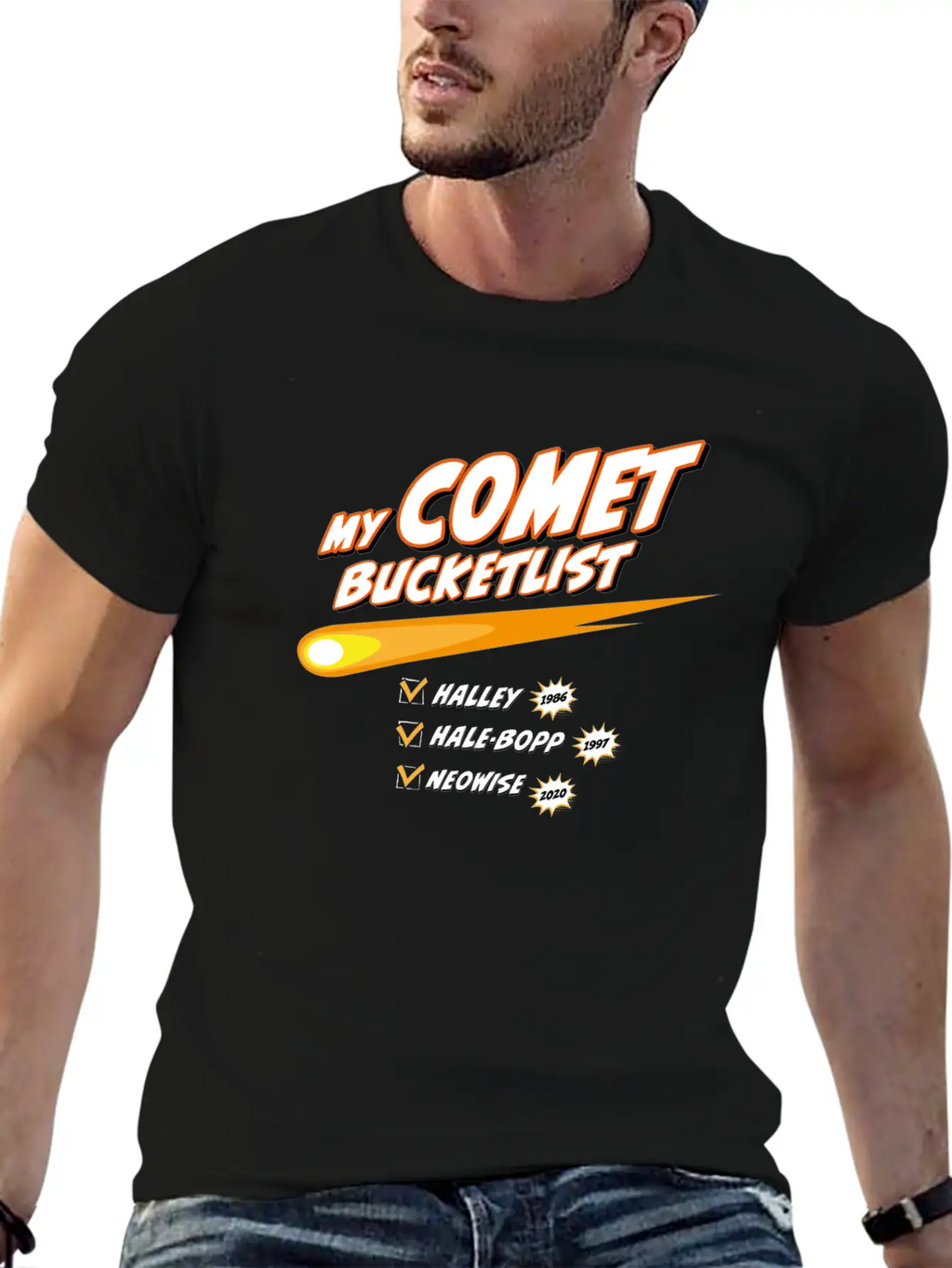 Comet Bucketlist | Funny Space Design Classic Cotton Tee – Unisex Comfort For Any Season