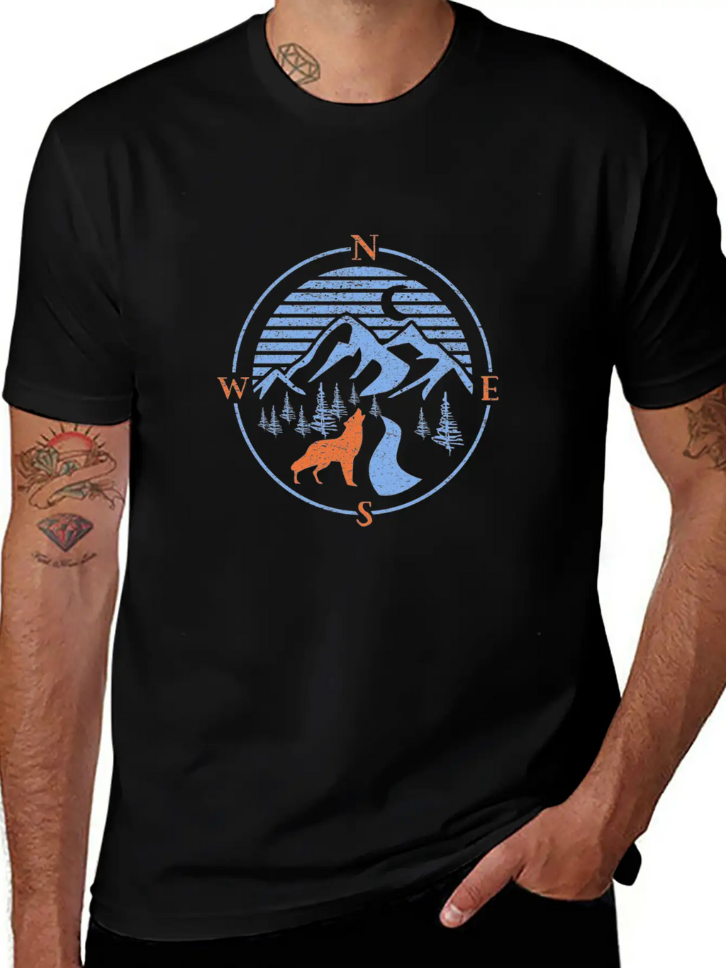 Compass! North South East West Wolf Outdoor Nature Classic Cotton Tee – Unisex Comfort For Any Season