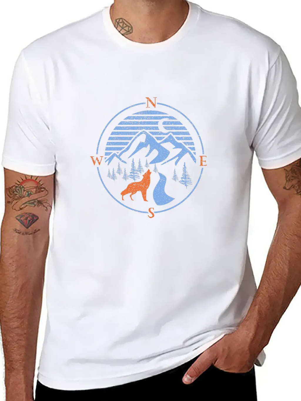 Compass! North South East West Wolf Outdoor Nature Classic Cotton Tee – Unisex Comfort For Any Season