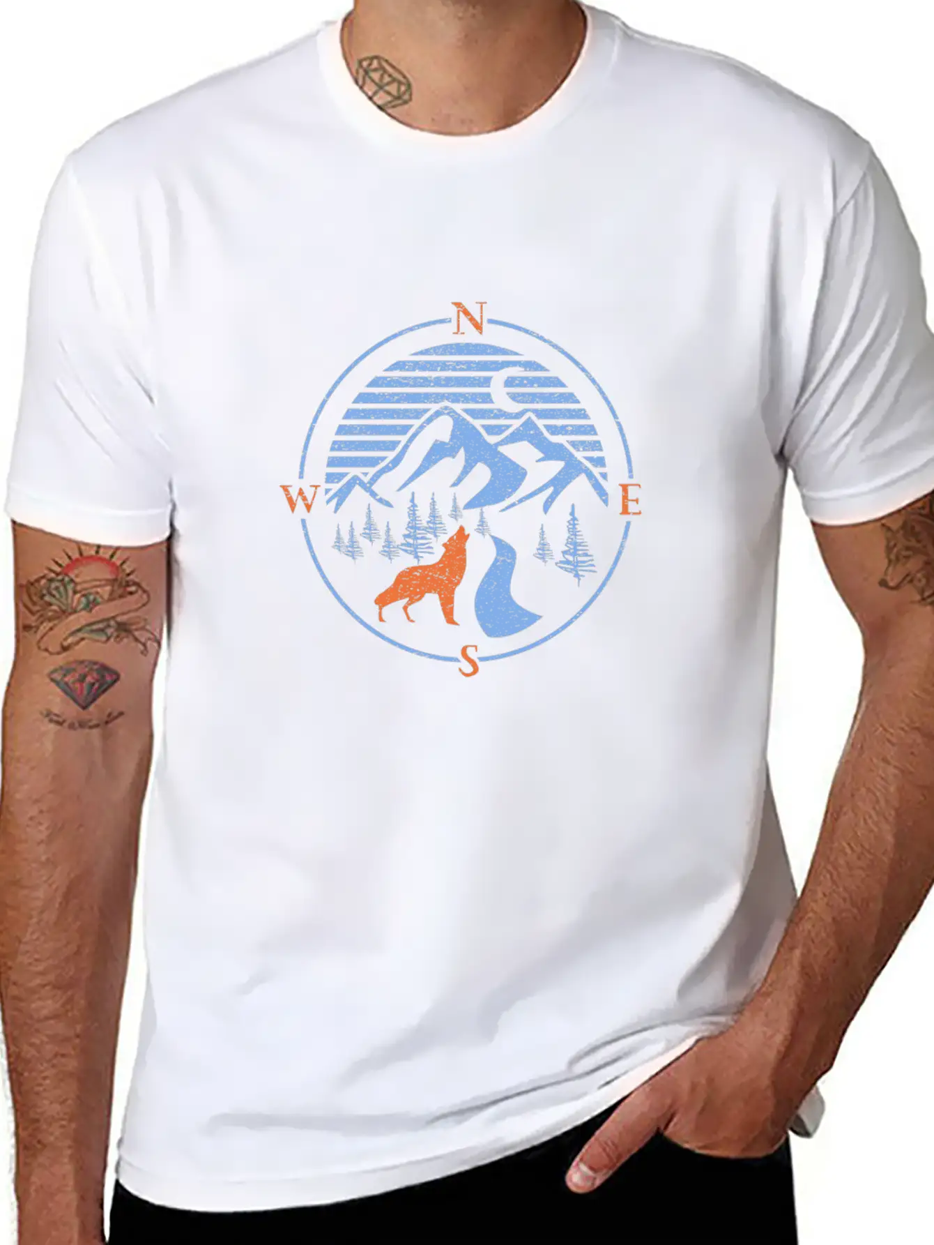 Compass! North South East West Wolf Outdoor Nature Classic Cotton Tee – Unisex Comfort For Any Season