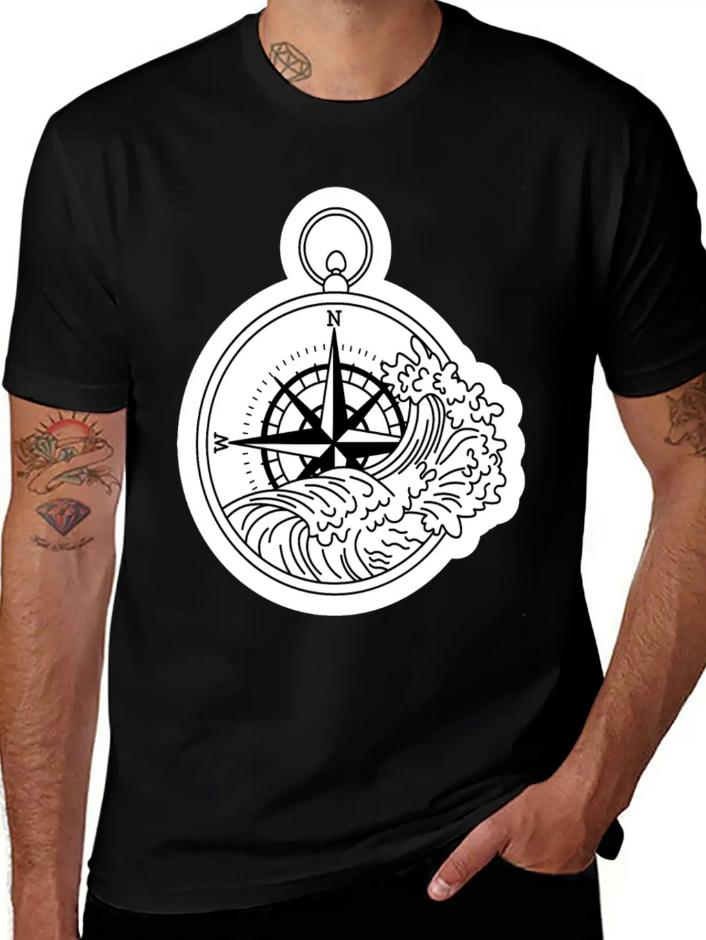 Compass With Compass Rose For Navigation Basic Graphic T-Shirt – Daily Comfort In Soft Cotton