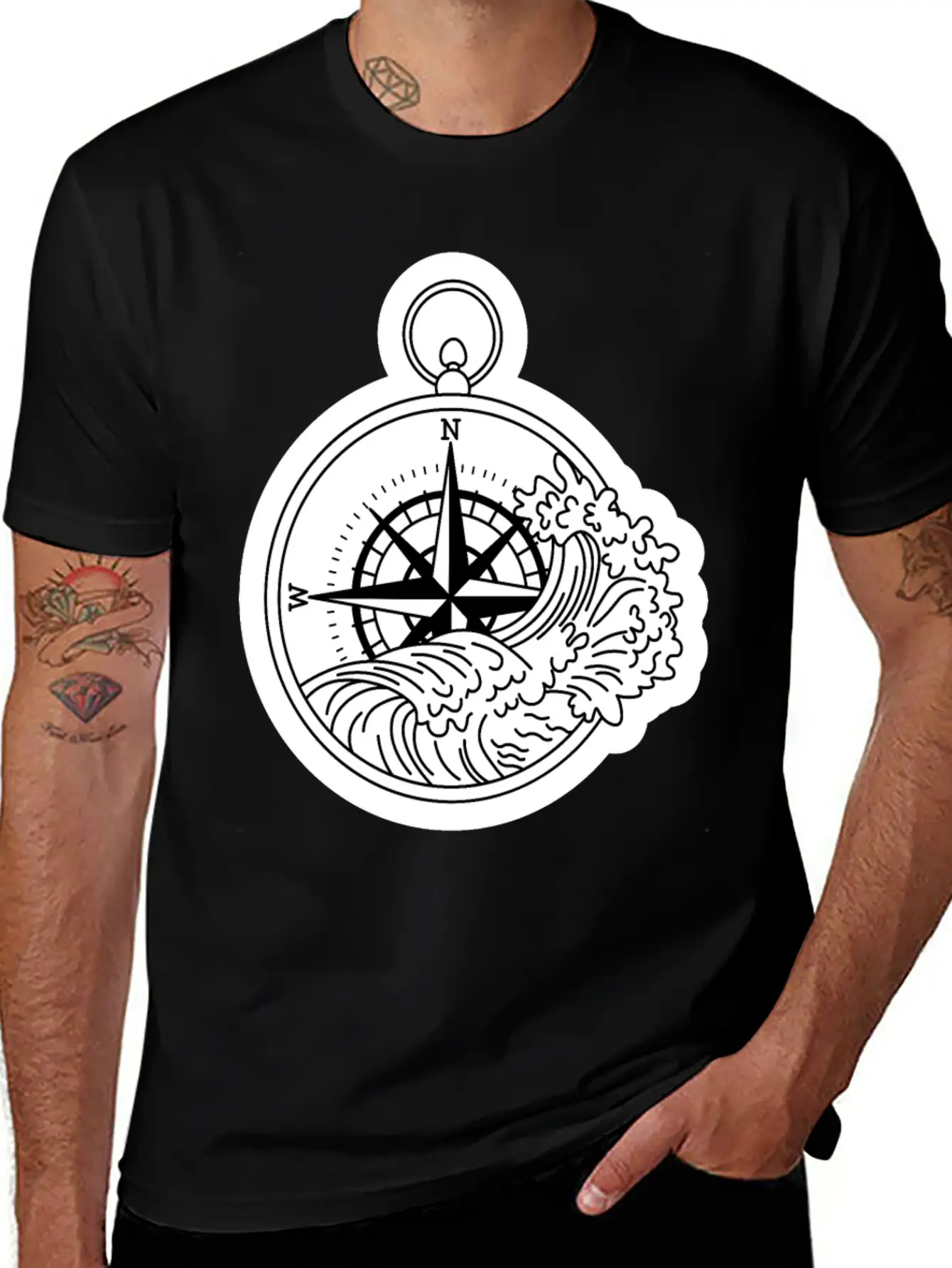 Compass With Compass Rose For Navigation Basic Graphic T-Shirt – Daily Comfort In Soft Cotton