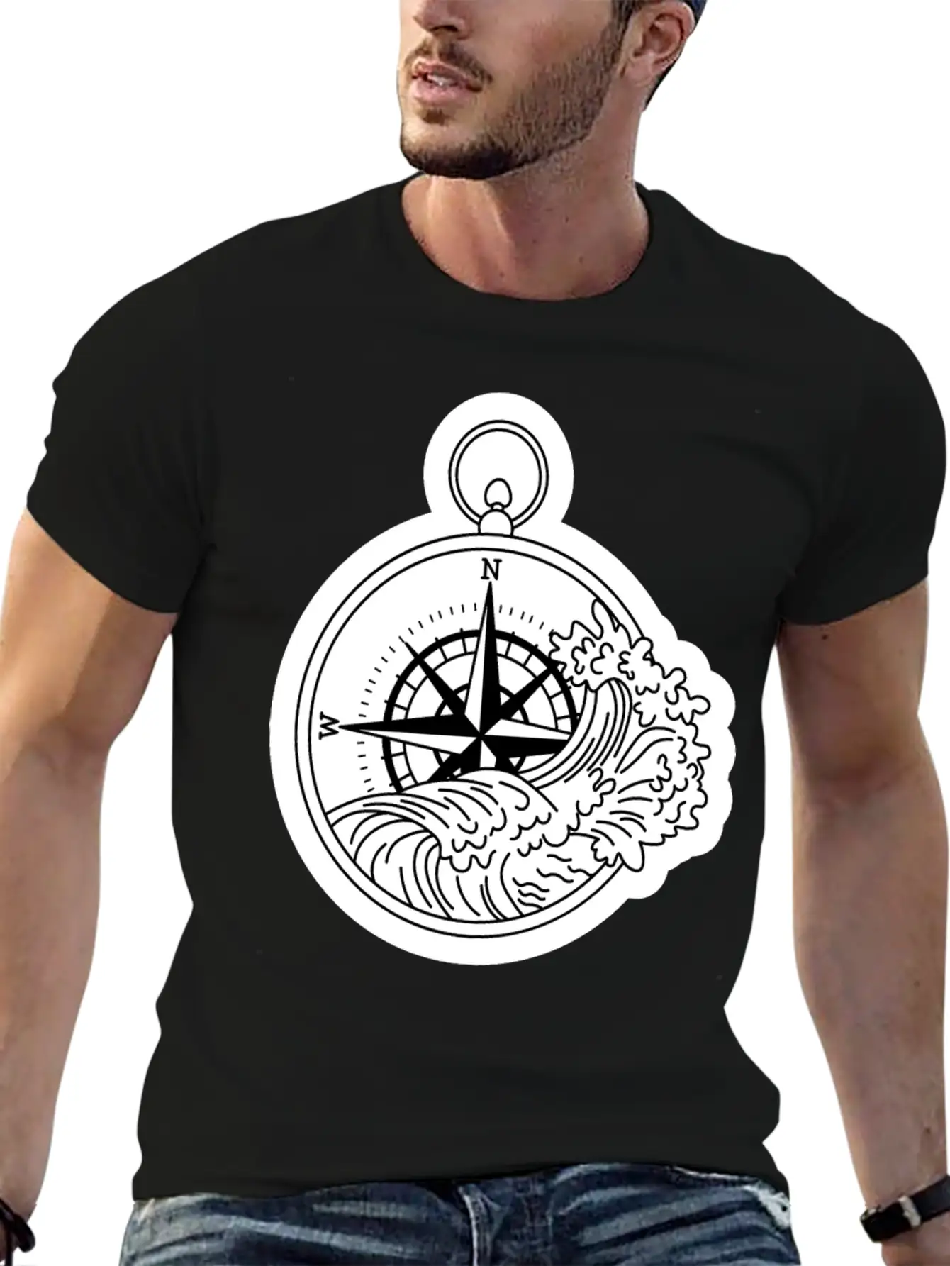 Compass With Compass Rose For Navigation Basic Graphic T-Shirt – Daily Comfort In Soft Cotton