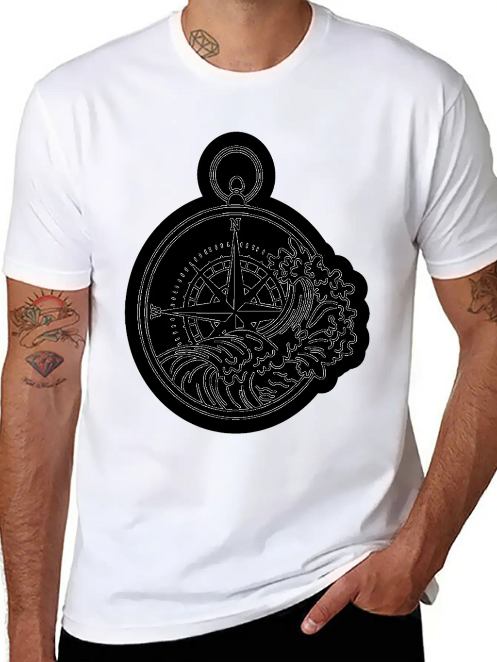 Compass With Compass Rose For Navigation Basic Graphic T-Shirt – Daily Comfort In Soft Cotton