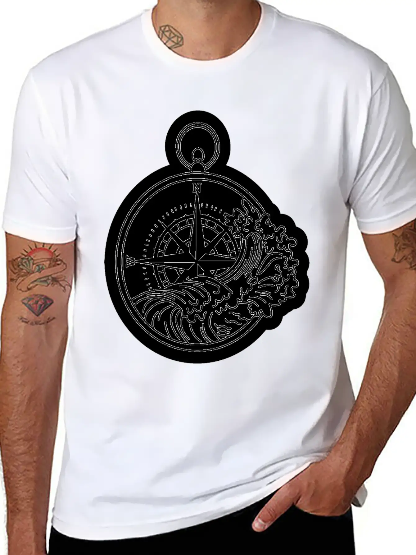 Compass With Compass Rose For Navigation Basic Graphic T-Shirt – Daily Comfort In Soft Cotton