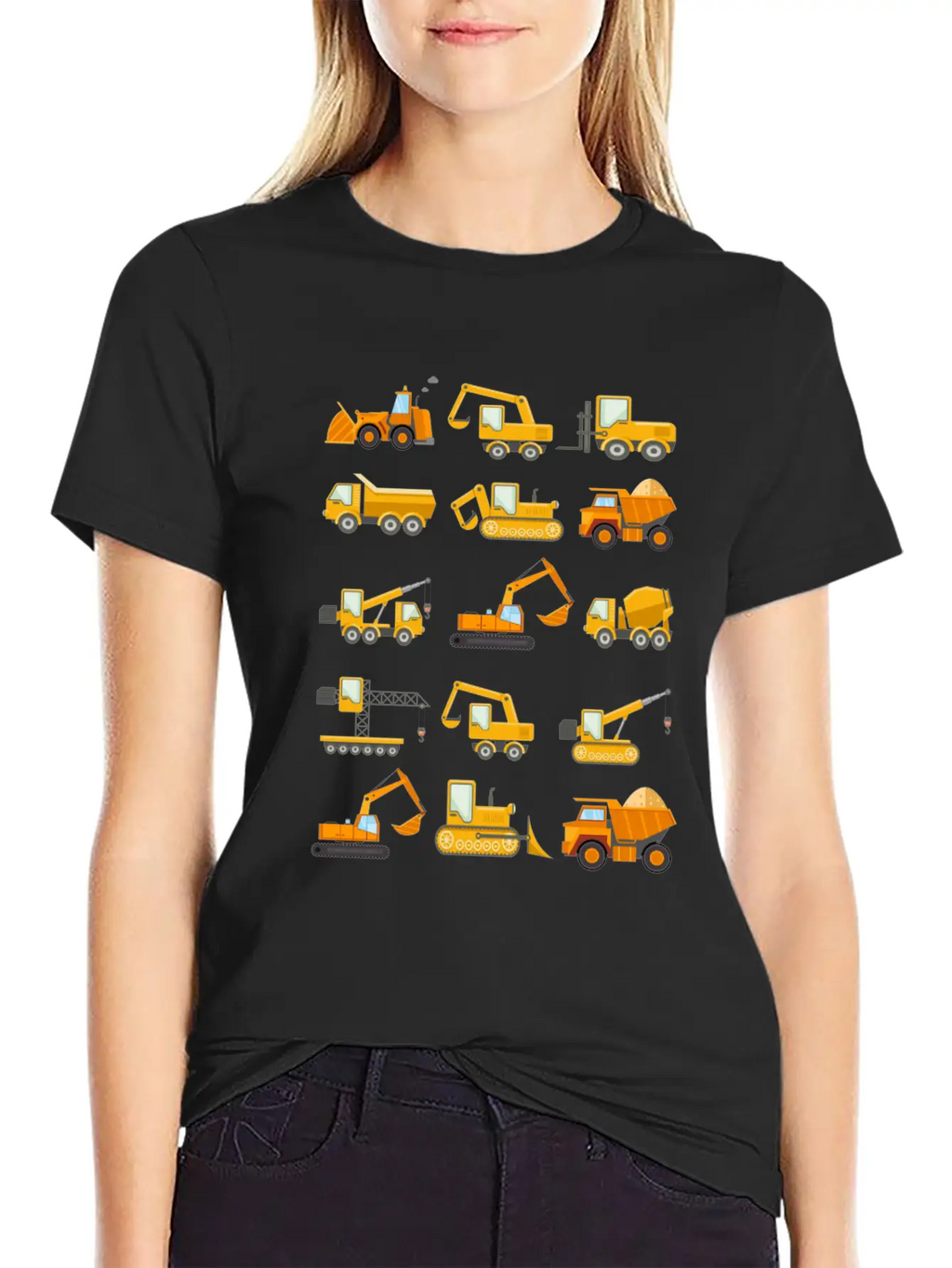 Construction Diggers Trucks Vehicles Design Essential Cotton Tee For Daily Outfits – Unisex Style