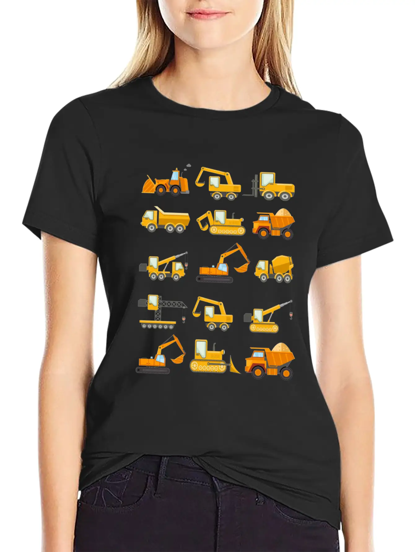 Construction Diggers Trucks Vehicles Design Essential Cotton Tee For Daily Outfits – Unisex Style