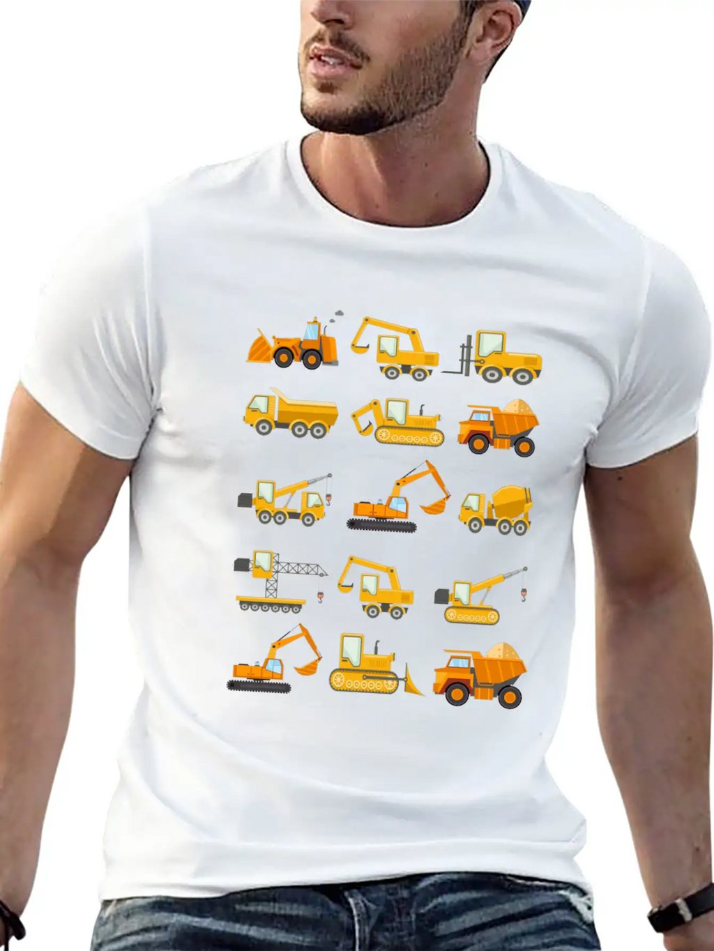 Construction Diggers Trucks Vehicles Design Essential Cotton Tee For Daily Outfits – Unisex Style