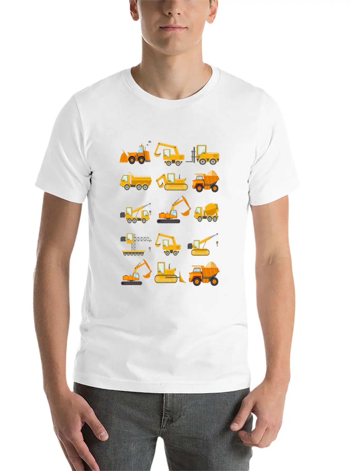 Construction Diggers Trucks Vehicles Design Essential Cotton Tee For Daily Outfits – Unisex Style