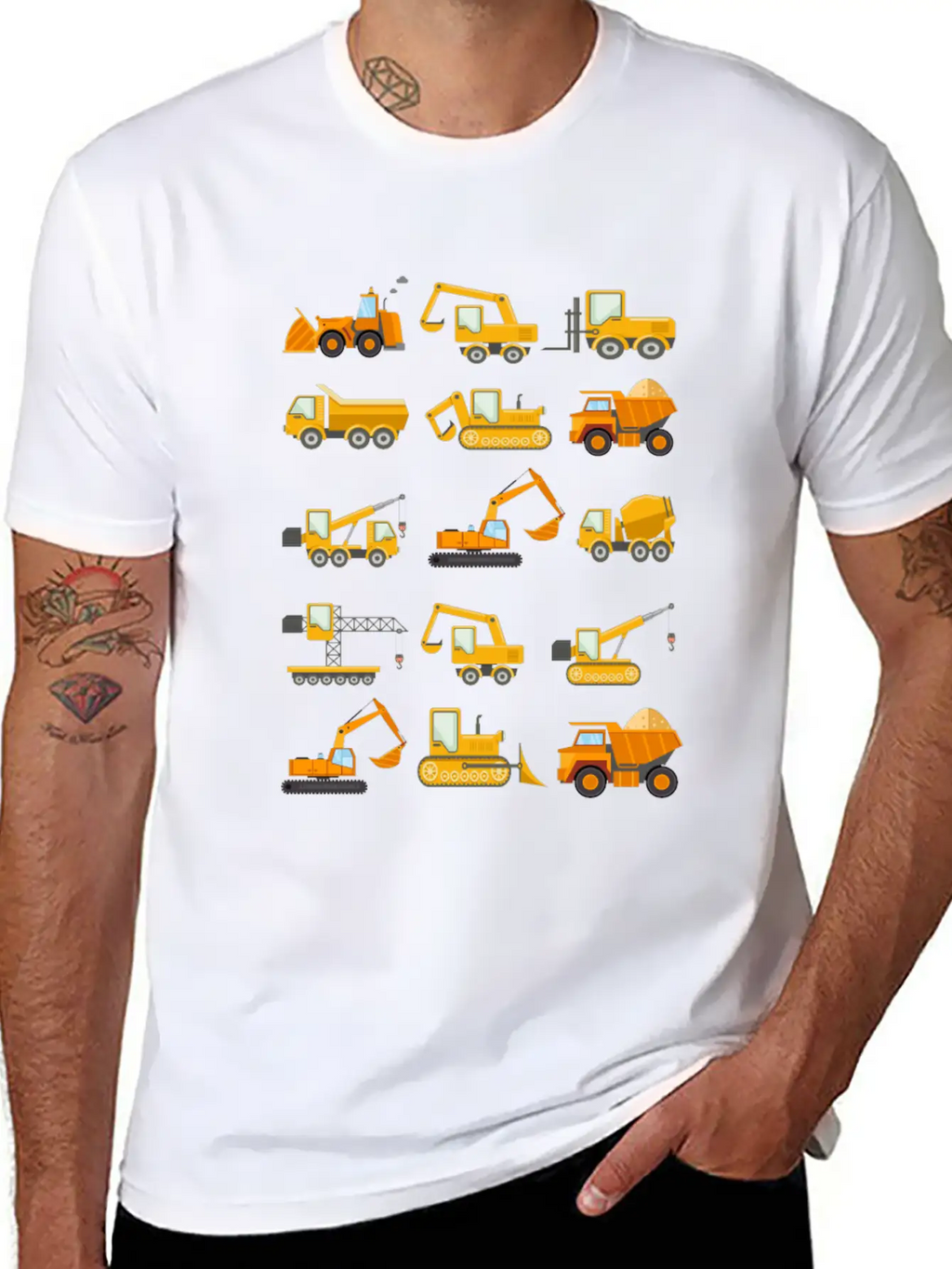 Construction Diggers Trucks Vehicles Design Essential Cotton Tee For Daily Outfits – Unisex Style