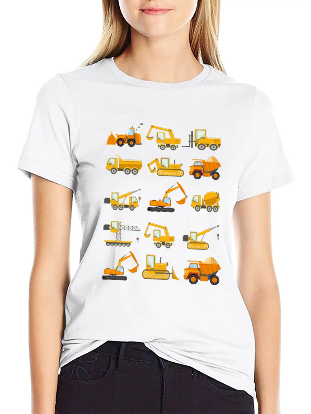Construction Diggers Trucks Vehicles Design Essential Cotton Tee For Daily Outfits – Unisex Style