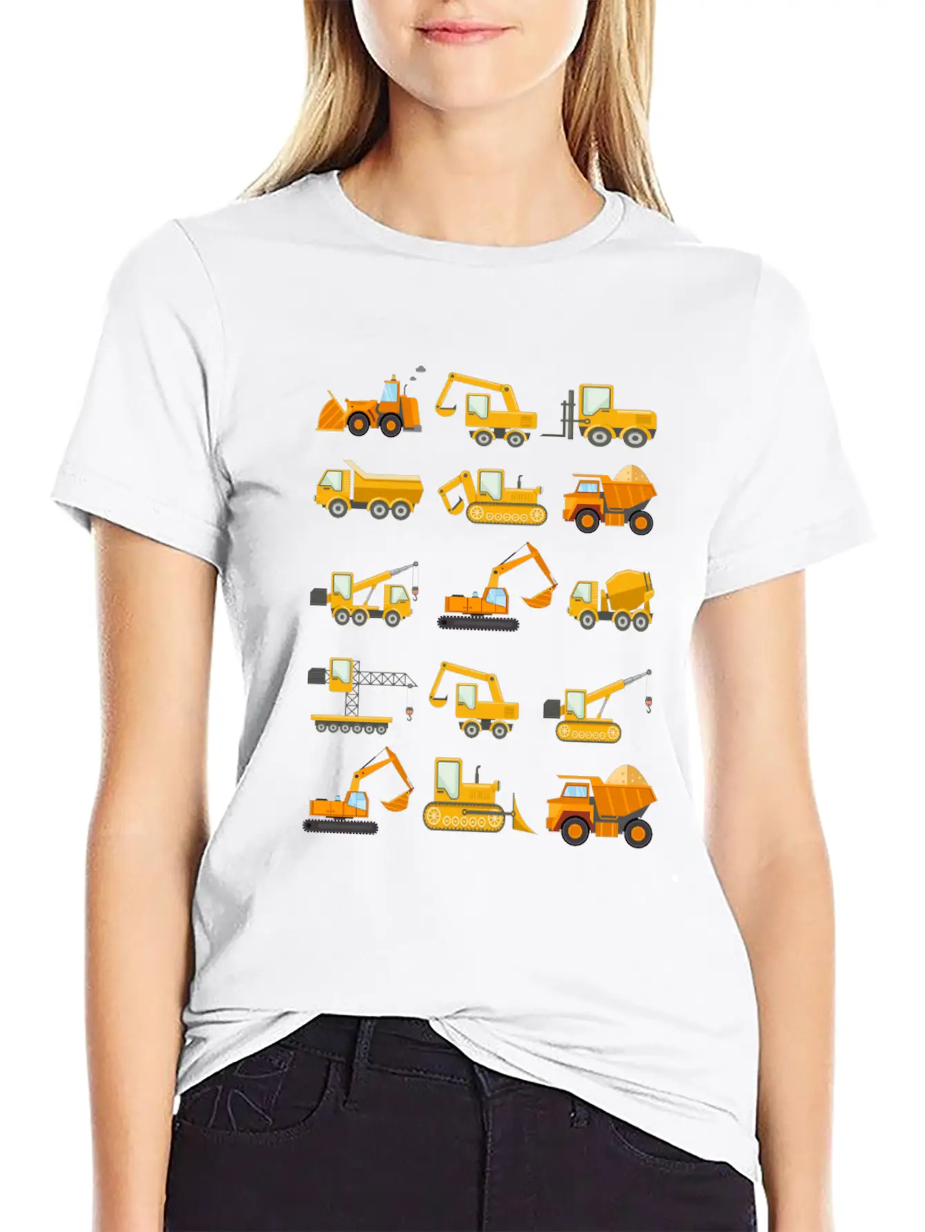 Construction Diggers Trucks Vehicles Design Essential Cotton Tee For Daily Outfits – Unisex Style