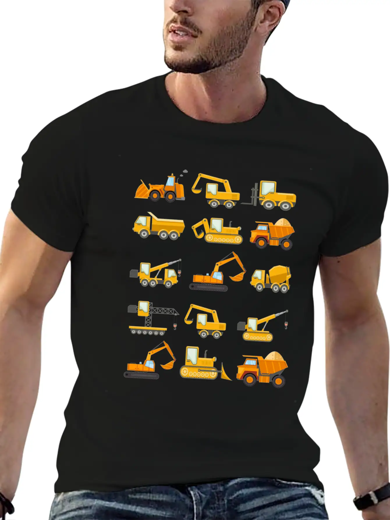 Construction Diggers Trucks Vehicles Design Essential Cotton Tee For Daily Outfits – Unisex Style