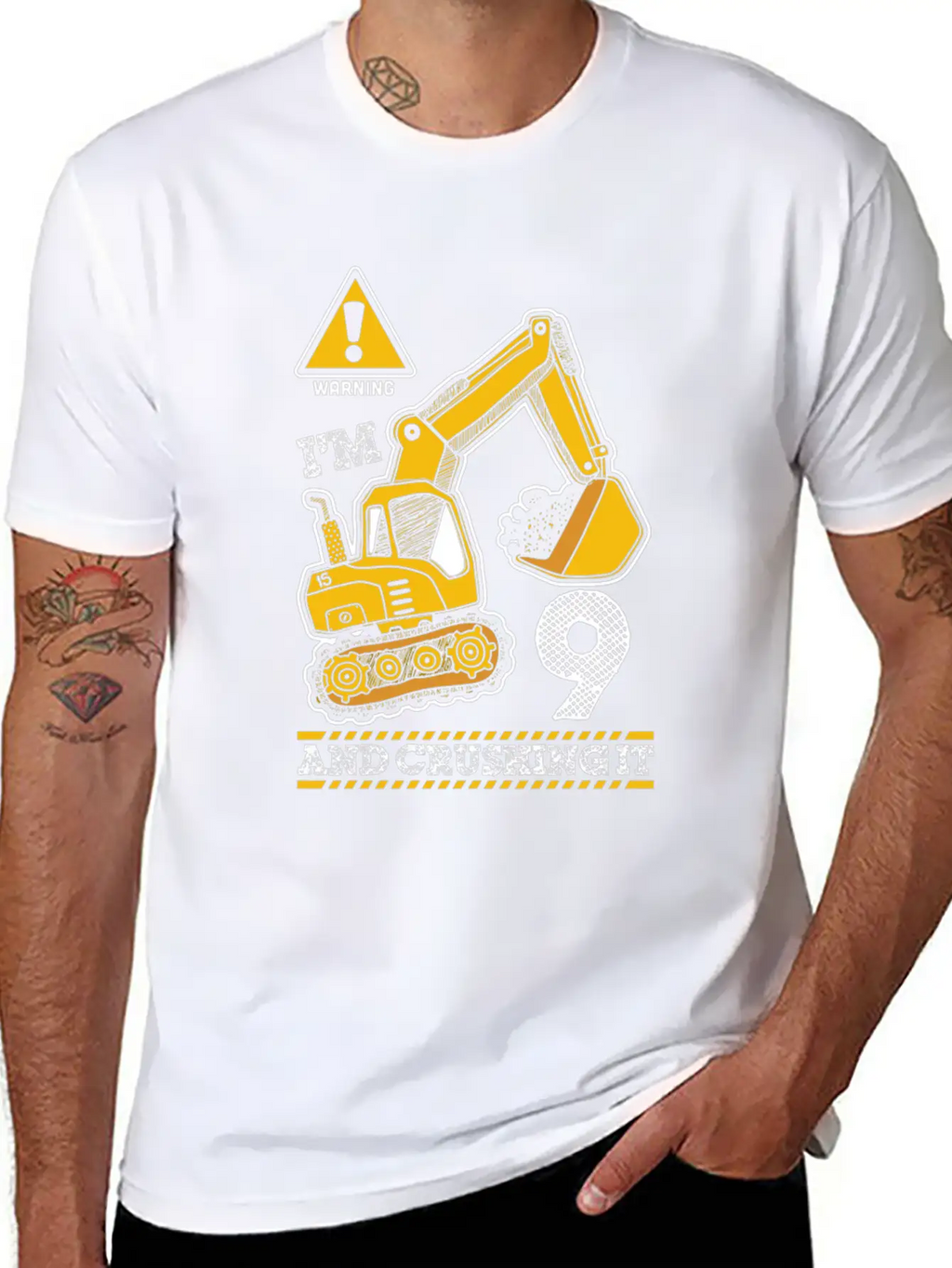 Construction Truck 9Th Birthday 9 Years Old Digger Stylish Everyday T-Shirt – Unisex Basic Cotton Tee