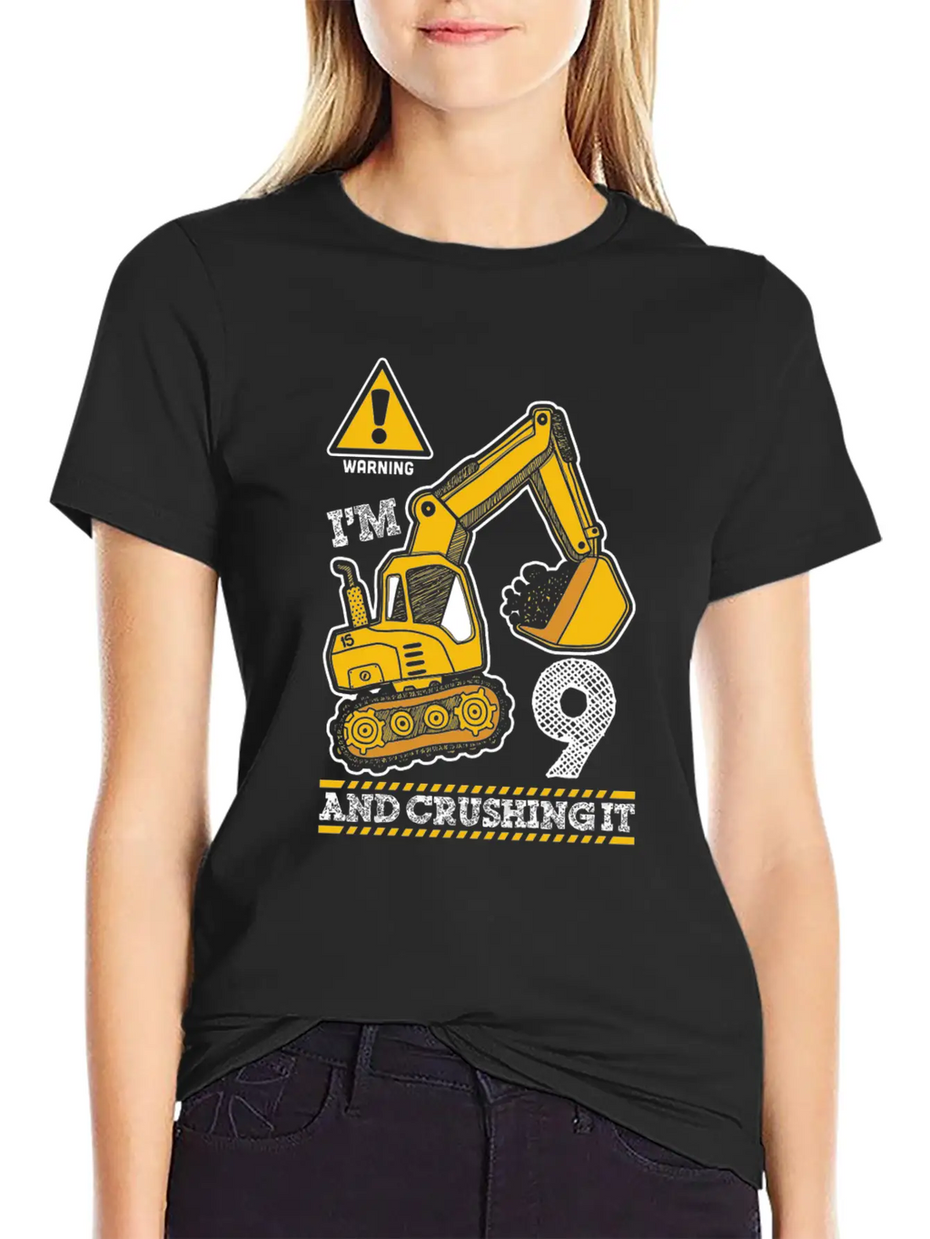 Construction Truck 9Th Birthday 9 Years Old Digger Stylish Everyday T-Shirt – Unisex Basic Cotton Tee