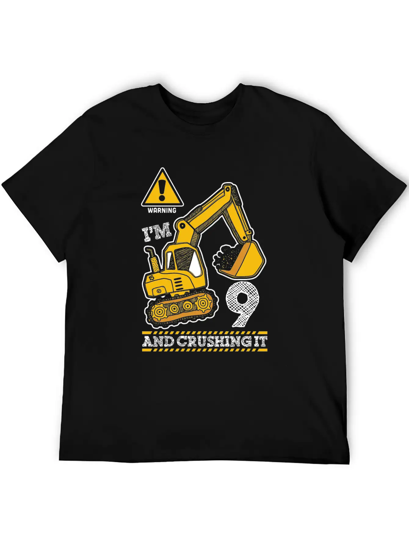 Construction Truck 9Th Birthday 9 Years Old Digger Stylish Everyday T-Shirt – Unisex Basic Cotton Tee