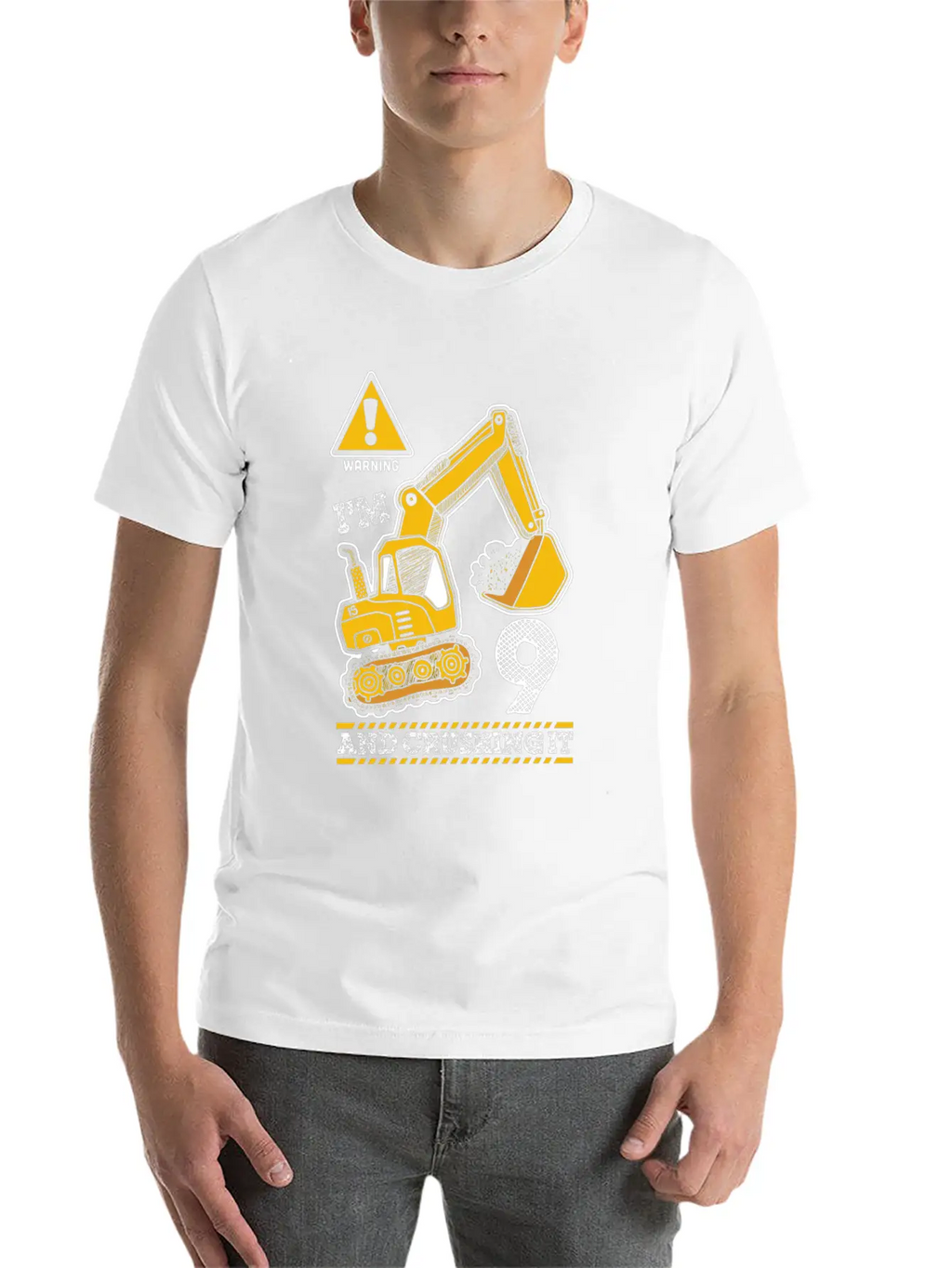 Construction Truck 9Th Birthday 9 Years Old Digger Stylish Everyday T-Shirt – Unisex Basic Cotton Tee