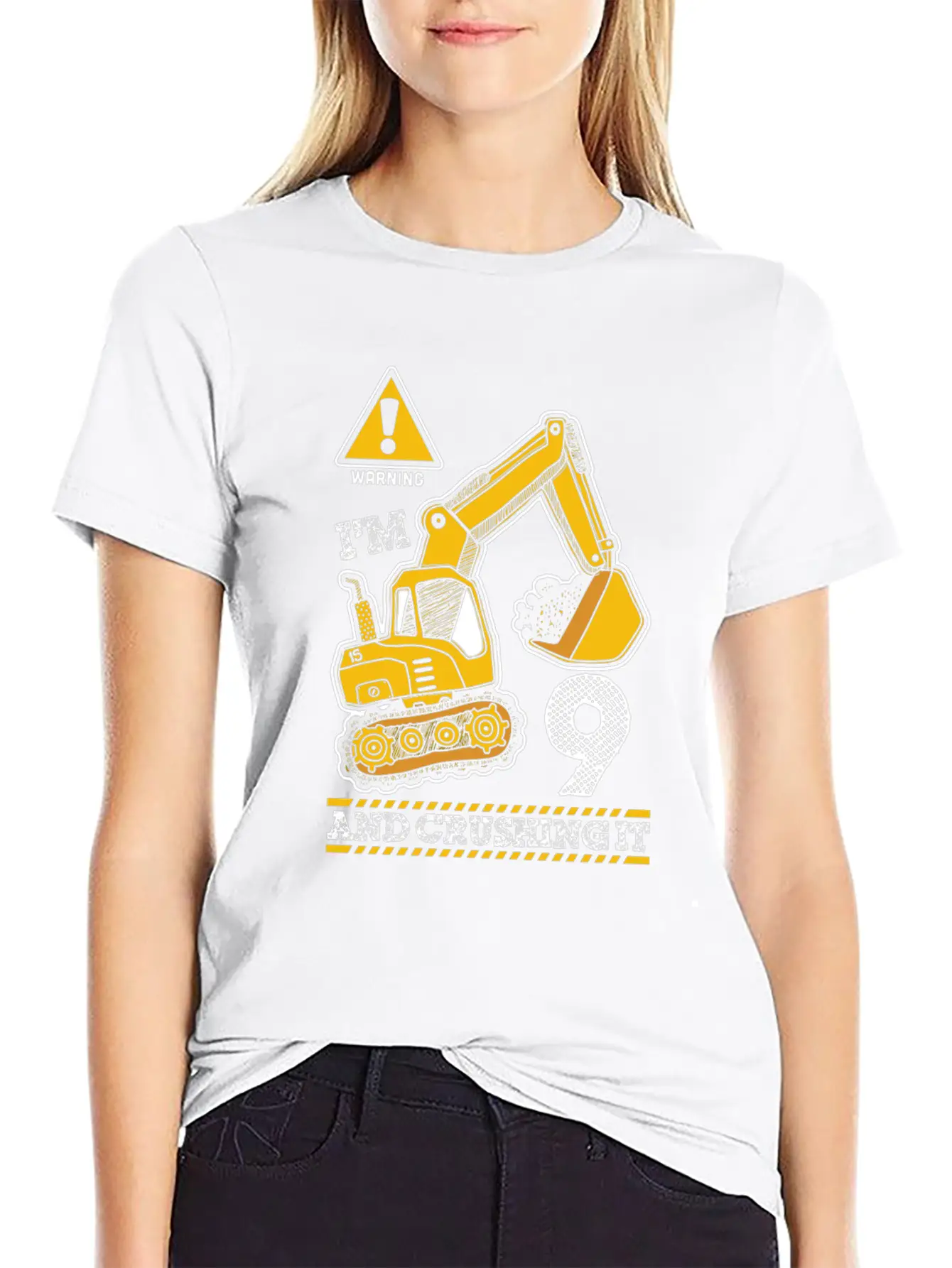 Construction Truck 9Th Birthday 9 Years Old Digger Stylish Everyday T-Shirt – Unisex Basic Cotton Tee
