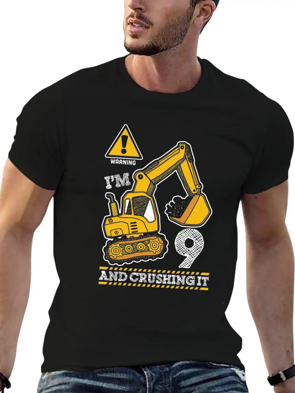 Construction Truck 9Th Birthday 9 Years Old Digger Stylish Everyday T-Shirt – Unisex Basic Cotton Tee