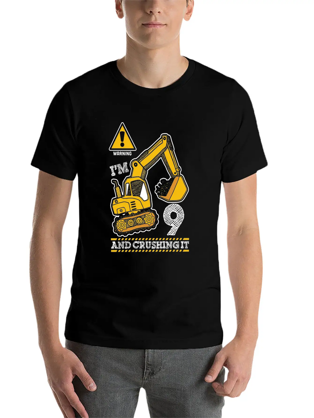Construction Truck 9Th Birthday 9 Years Old Digger Stylish Everyday T-Shirt – Unisex Basic Cotton Tee