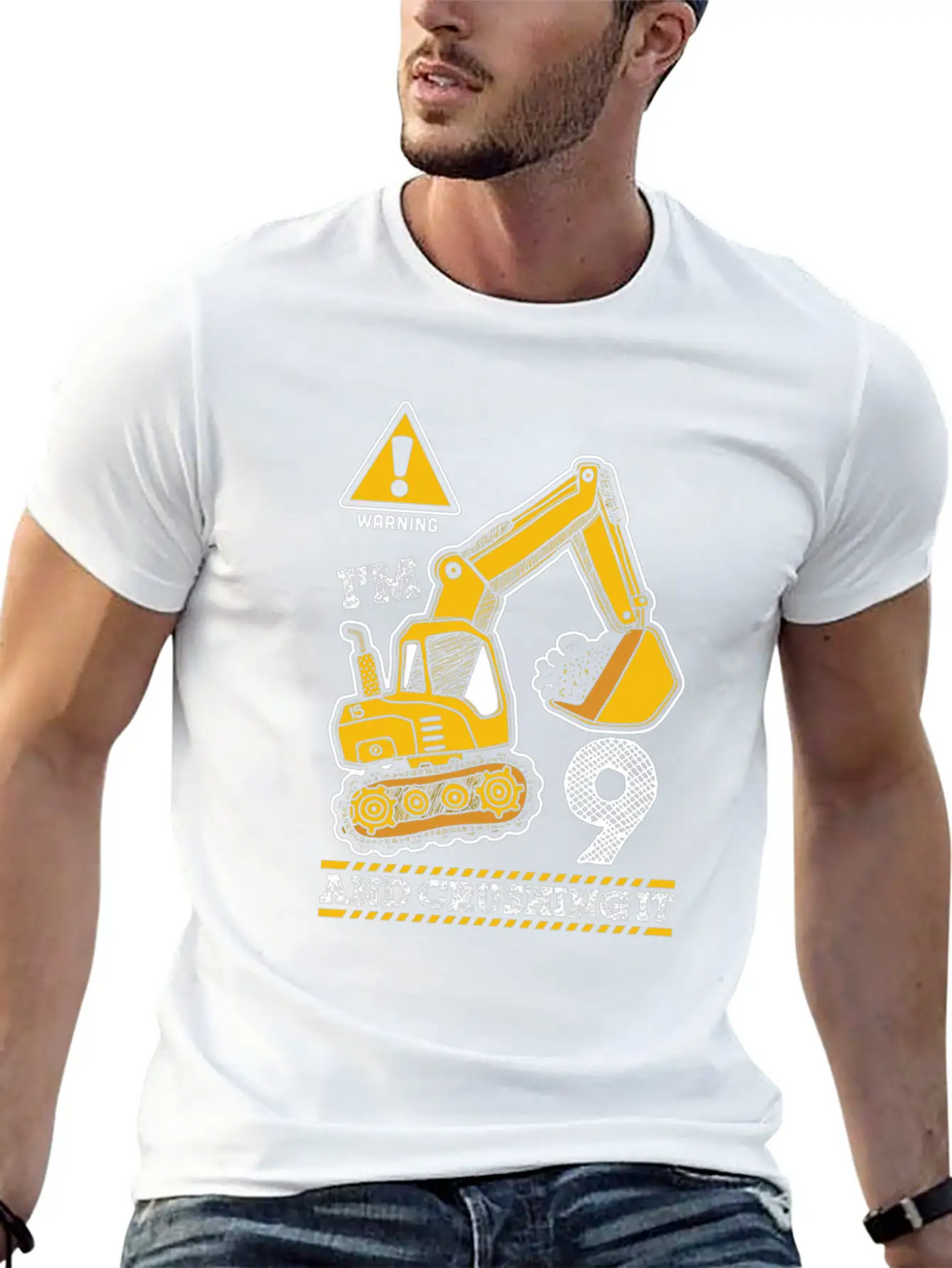 Construction Truck 9Th Birthday 9 Years Old Digger Stylish Everyday T-Shirt – Unisex Basic Cotton Tee