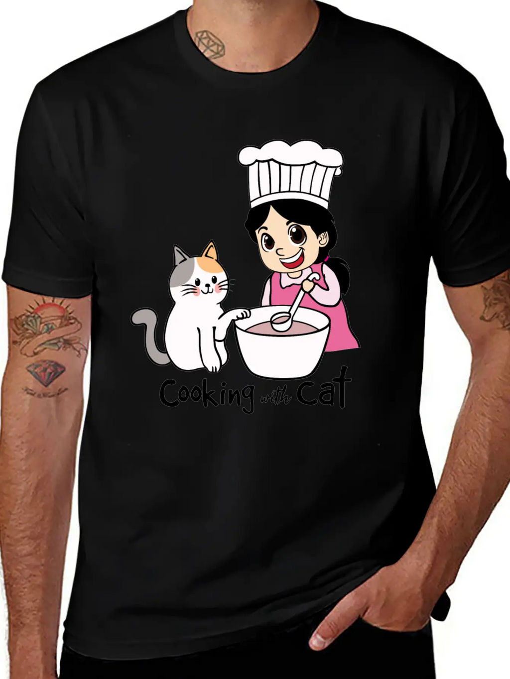 Cooking With Cat Breathable Graphic T-Shirt – Perfect For Casual Days