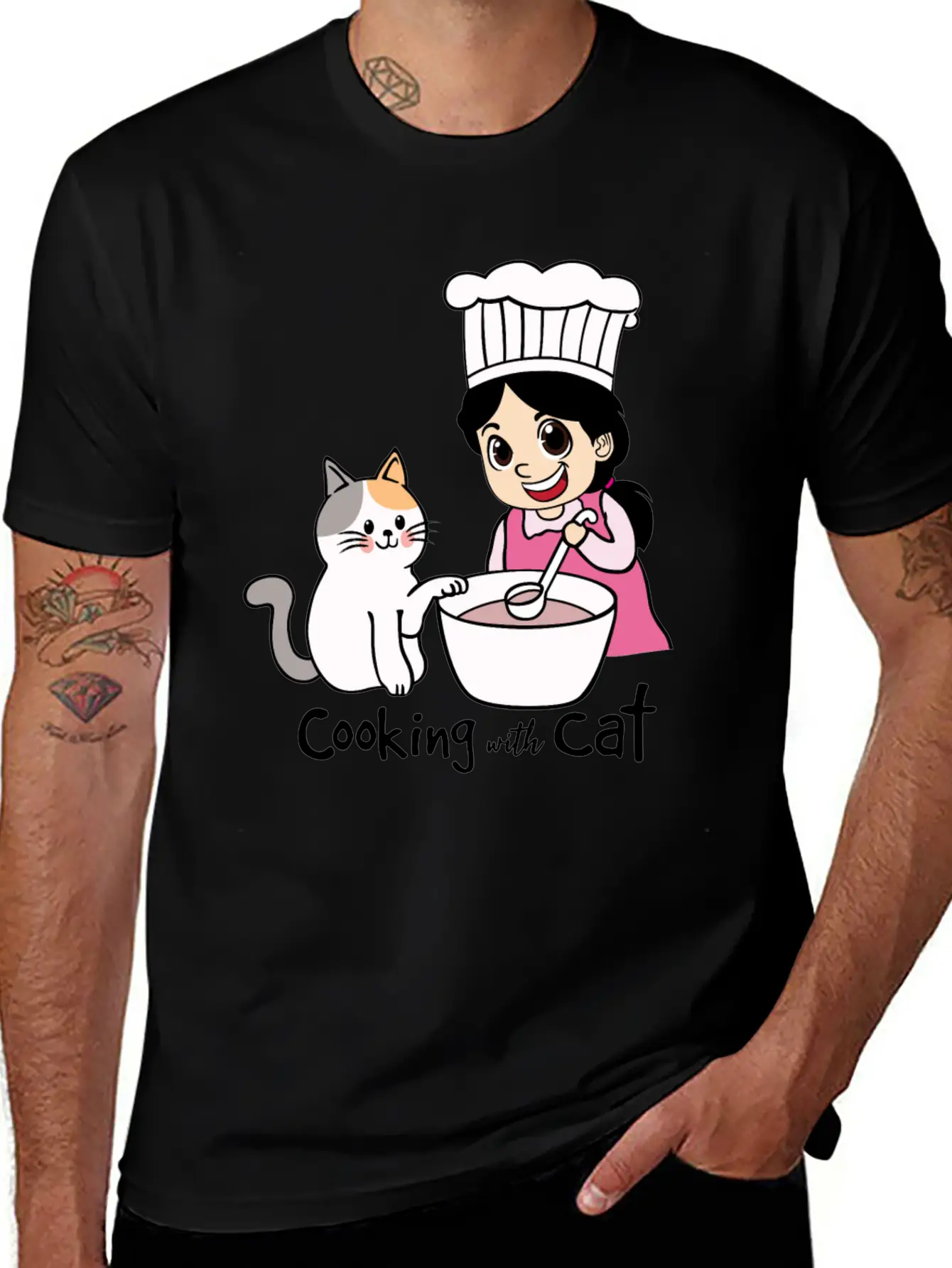 Cooking With Cat Breathable Graphic T-Shirt – Perfect For Casual Days
