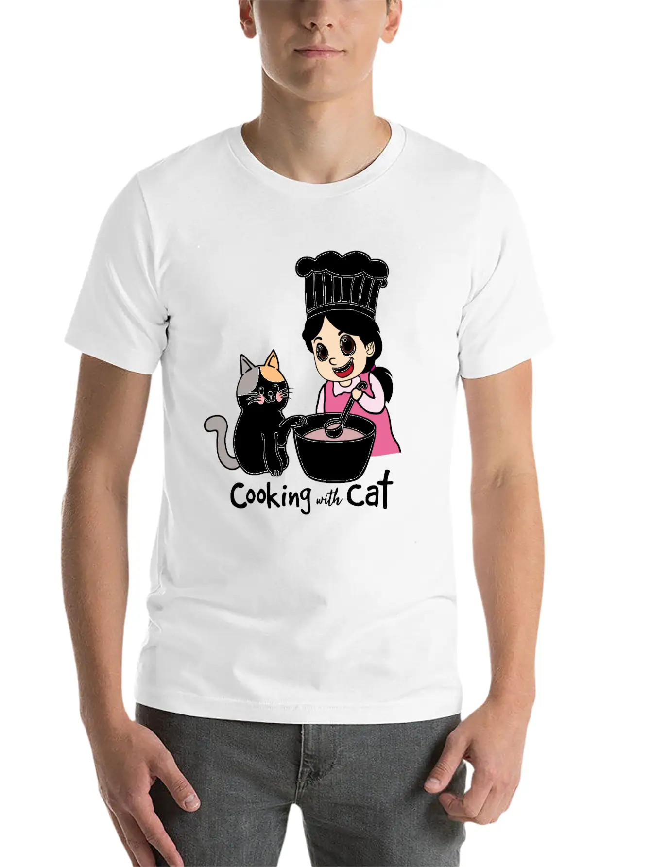 Cooking With Cat Breathable Graphic T-Shirt – Perfect For Casual Days